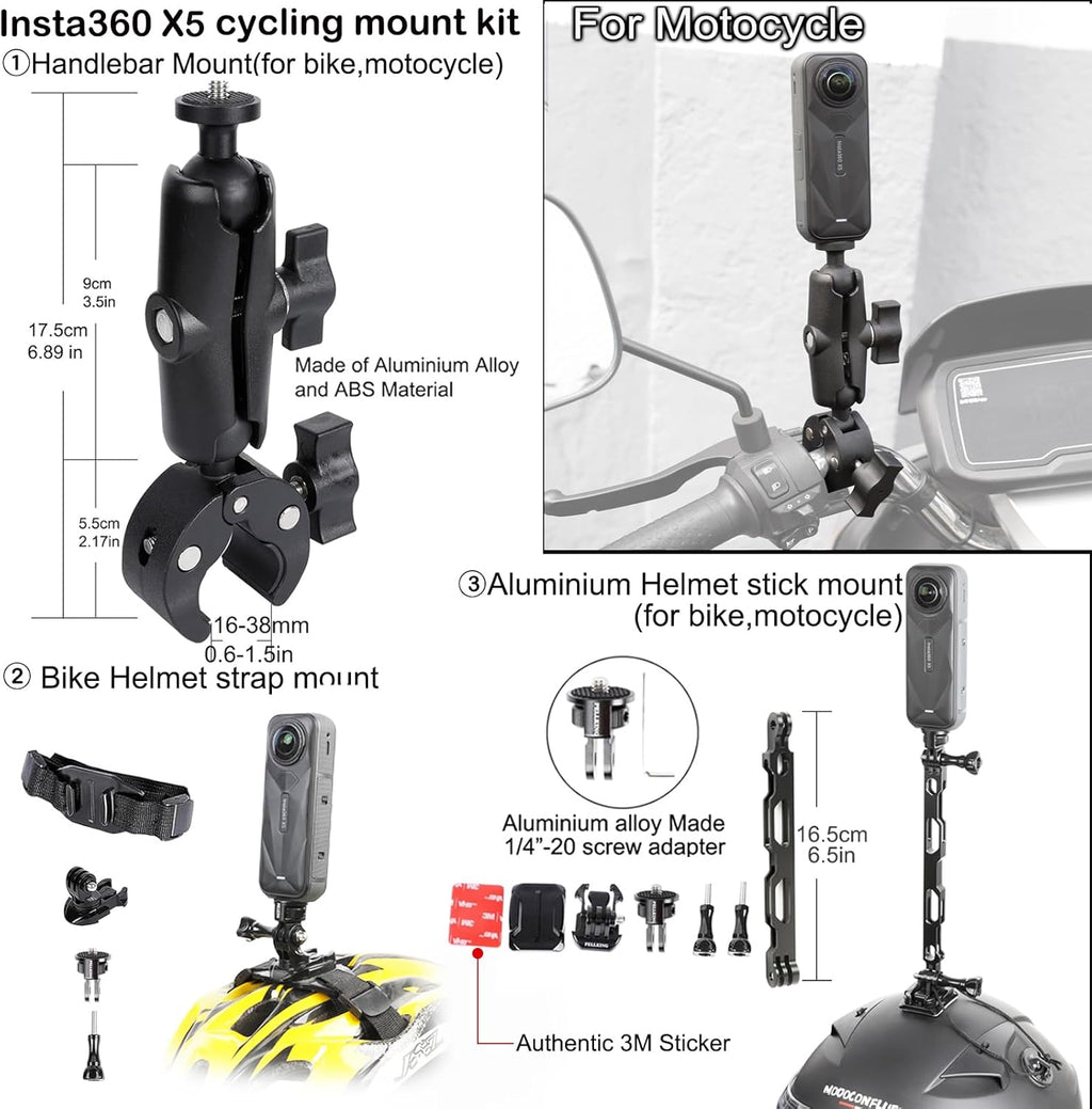 PellKing Accessories Kit for Insta360 X5,Included Carrying Case with Belt,135cm Selfie Stick Tripod,Aluminium Handlebar Clamp.2 Pcs Metal 1/4" Adapter,Magnetic Mount,4 Pcs Body Strap Mount,and Other
