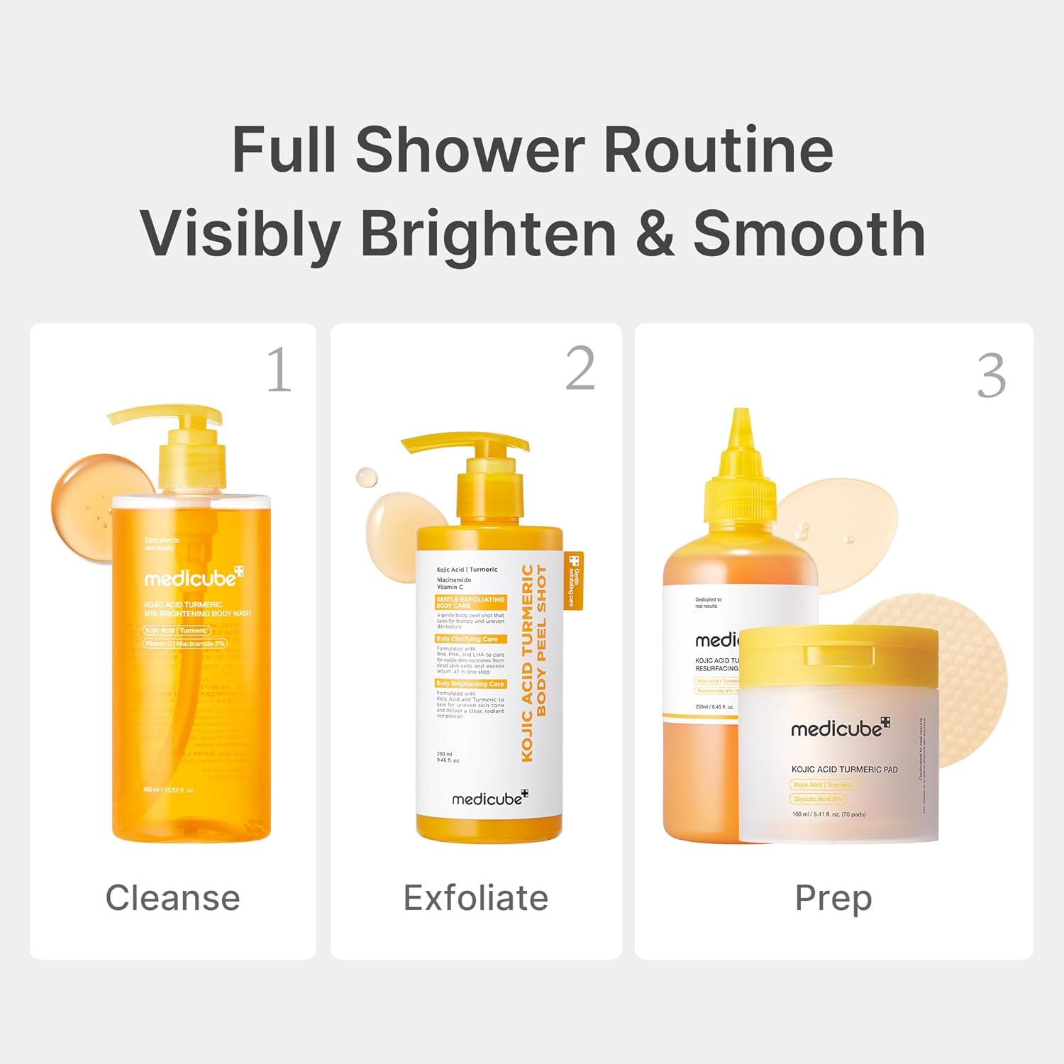 medicube Kojic Acid Body Wash & Tone Duo: Kojc Acid Turmeric Brightening Body Wash and Smothing Toner for Face & Body | Shower 2 Step Routine for Clearer, Brighter Body Skin