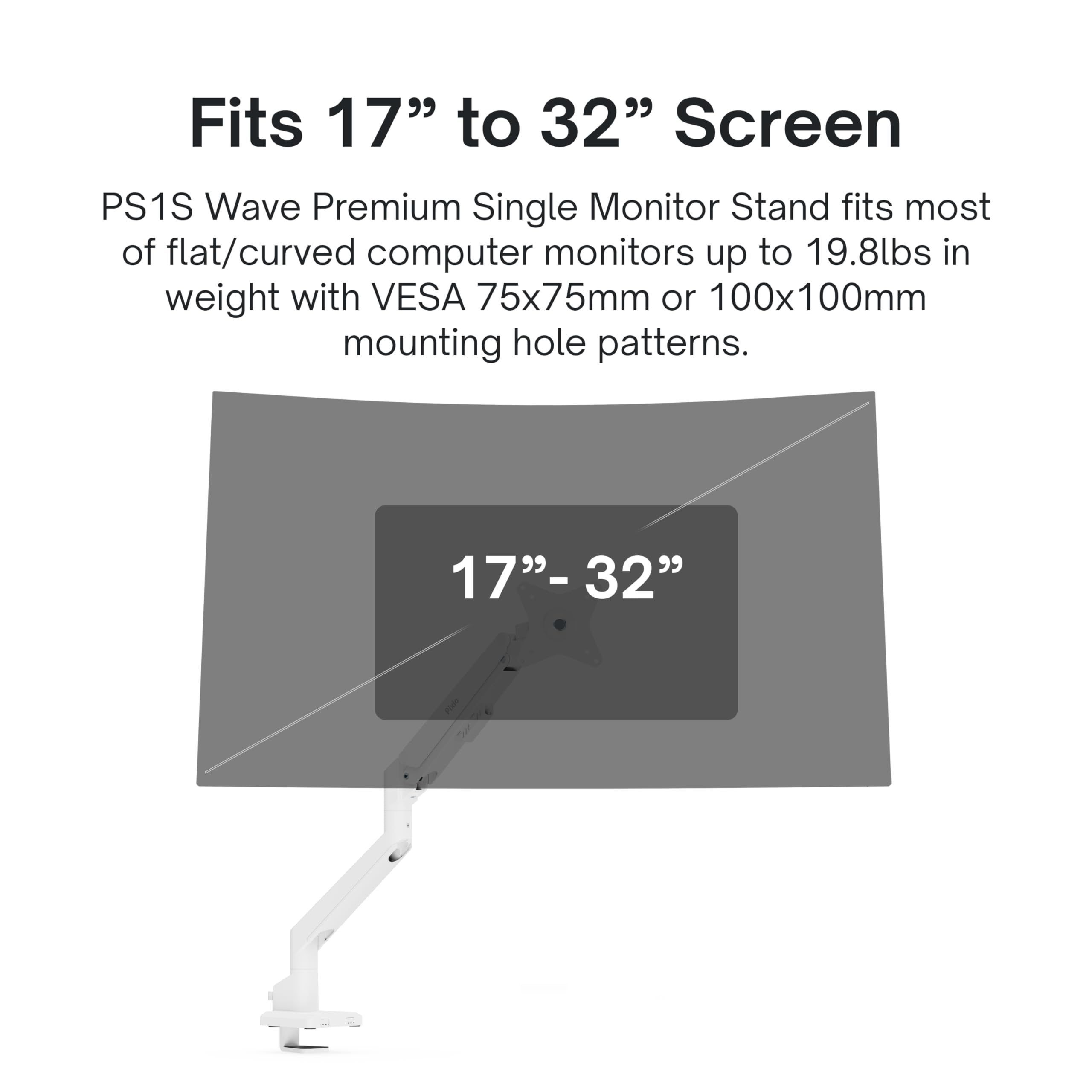 Pixio PS1S Wave Pink Single Monitor Arm Stand Desk Mount - Fits up to 32 inches Monitors and up to 19.8lbs. VESA Compatibility and Integrated Cable Management