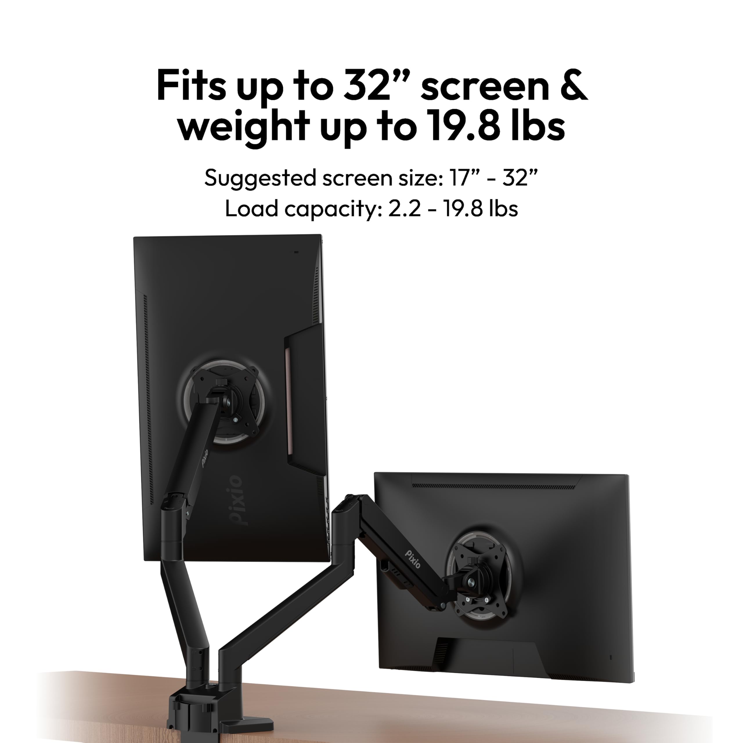 Pixio PS1S Wave Pink Single Monitor Arm Stand Desk Mount - Fits up to 32 inches Monitors and up to 19.8lbs. VESA Compatibility and Integrated Cable Management