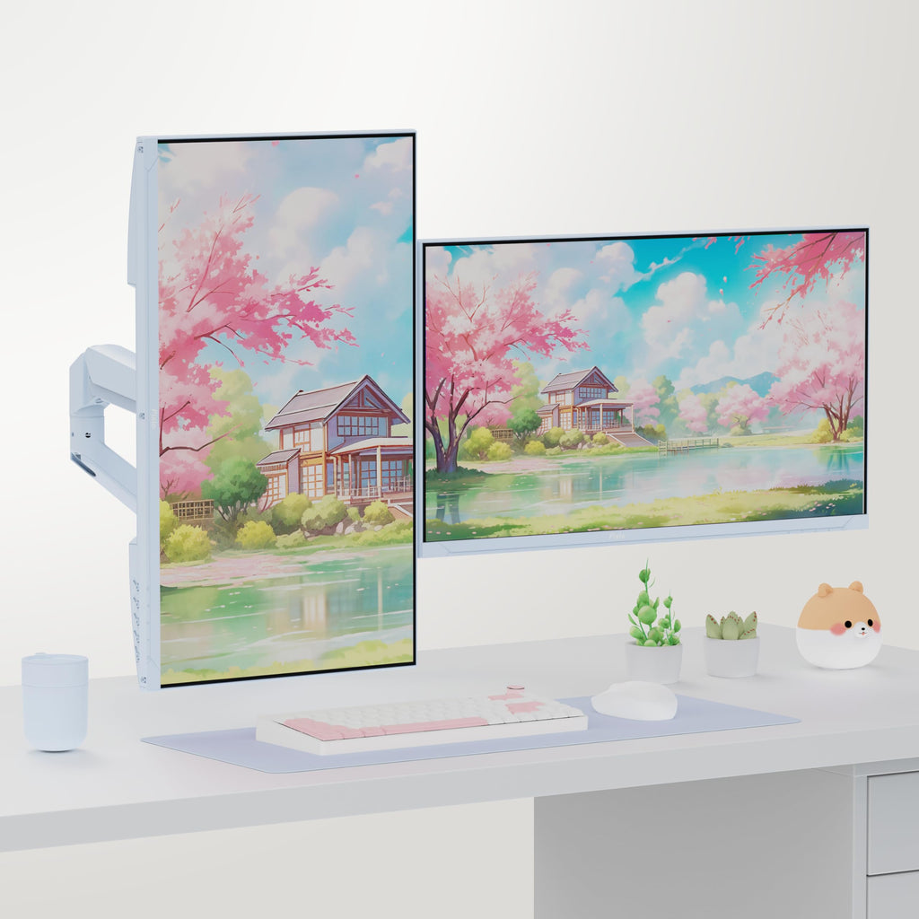 Pixio PS1S Wave Pink Single Monitor Arm Stand Desk Mount - Fits up to 32 inches Monitors and up to 19.8lbs. VESA Compatibility and Integrated Cable Management