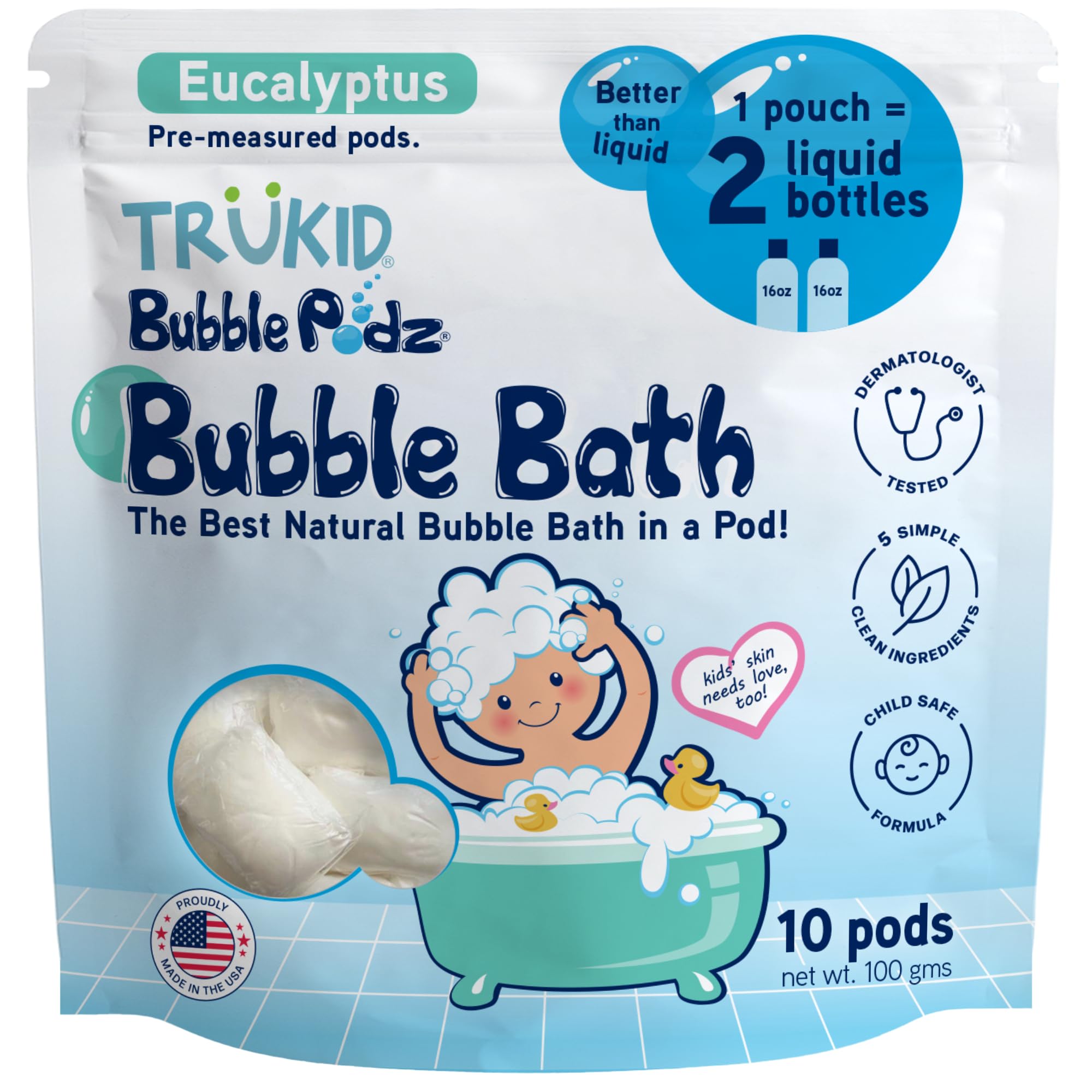 TruKid Bubble Podz Bubble Bath for Kids, Toddlers, & Babies, Tear Free Gentle & Refreshing Bath Bomb for Sensitive Skin with Natural Moisturizers, Non-Toxic, pH Balanced, Lavender Scent (24 Podz)