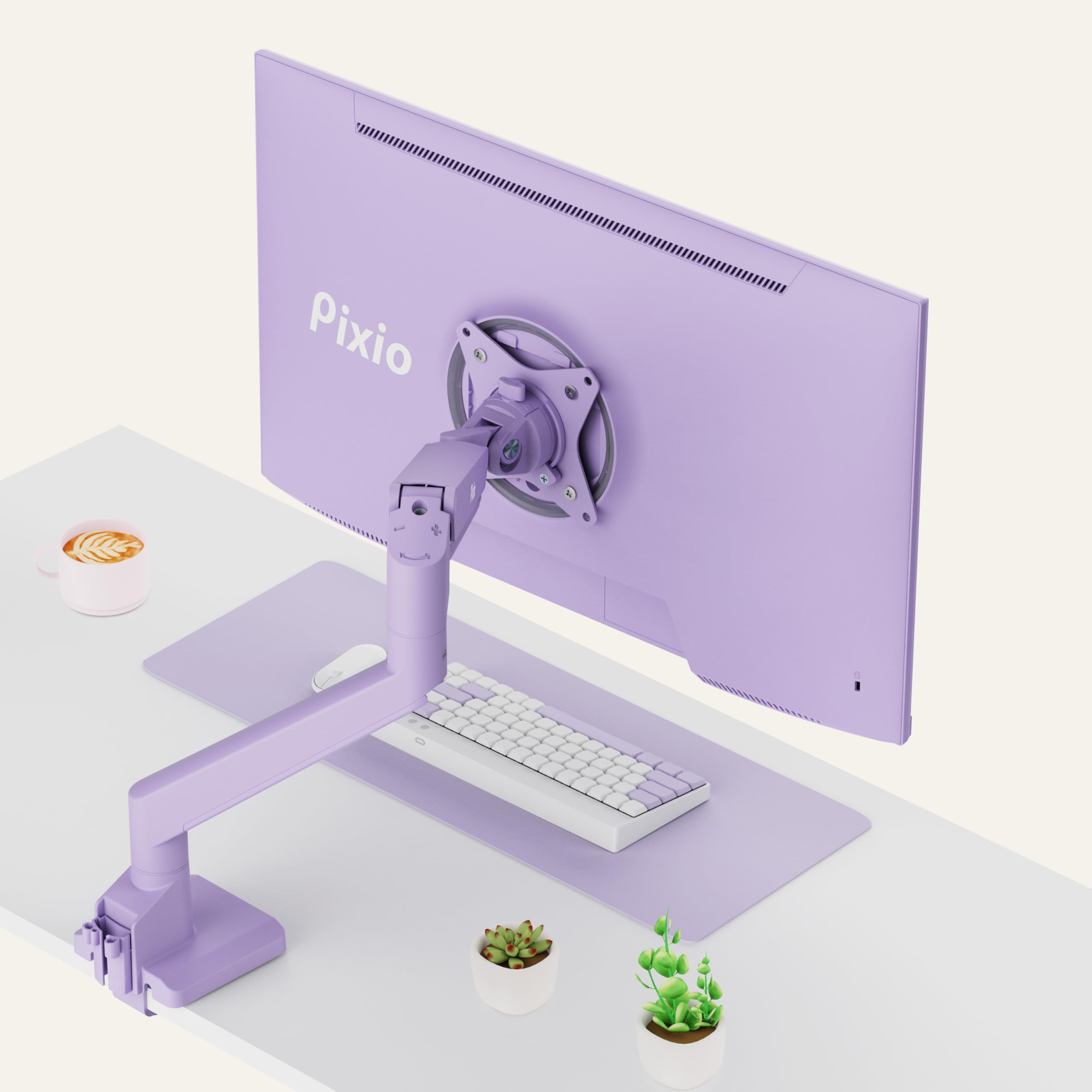 Pixio PS1S Wave Pink Single Monitor Arm Stand Desk Mount - Fits up to 32 inches Monitors and up to 19.8lbs. VESA Compatibility and Integrated Cable Management