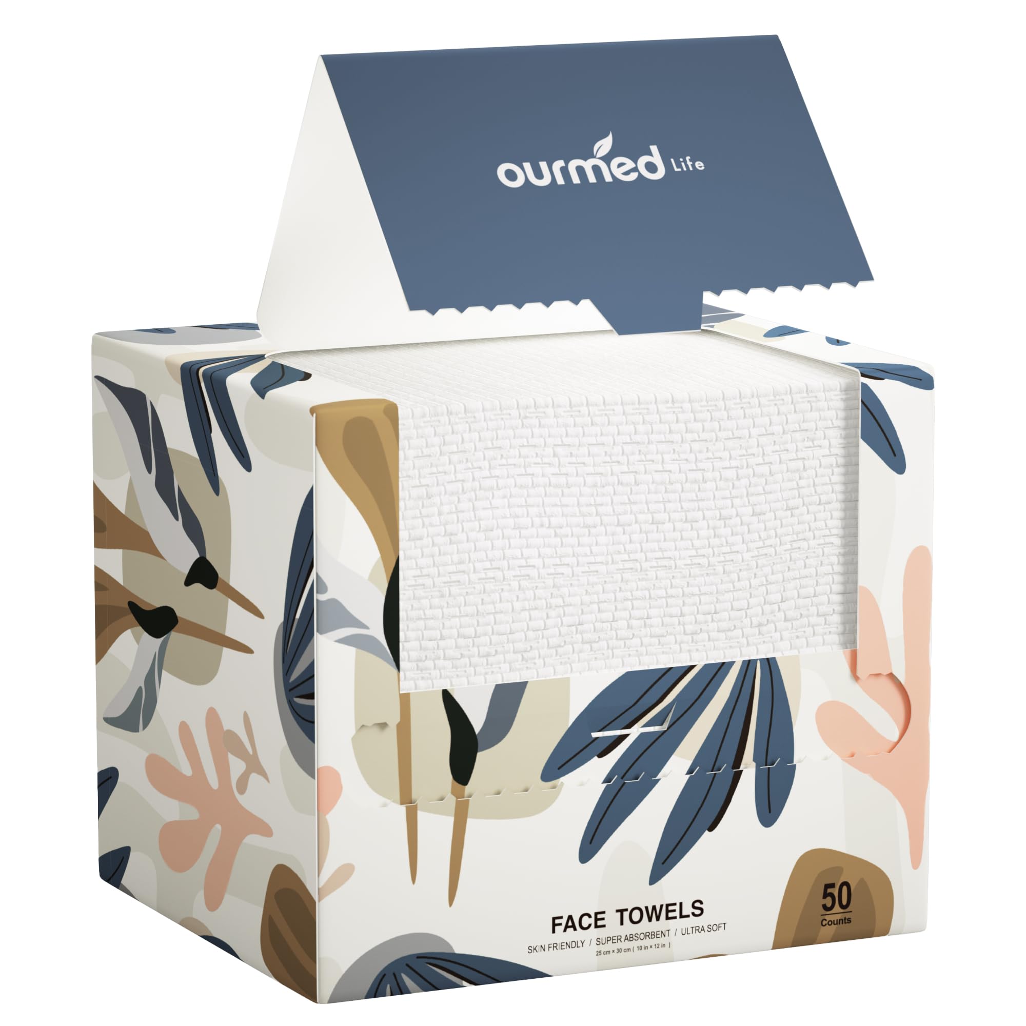 Ourmed Life Face Towels, Disposable Biodegradable Facial Towels for Sensitive Skin, Lint- free Facial Wipes for Washing Face, Skincare and Makeup Remover, Dry Wipes, 10"×7.9" Extra Large, 60 Count