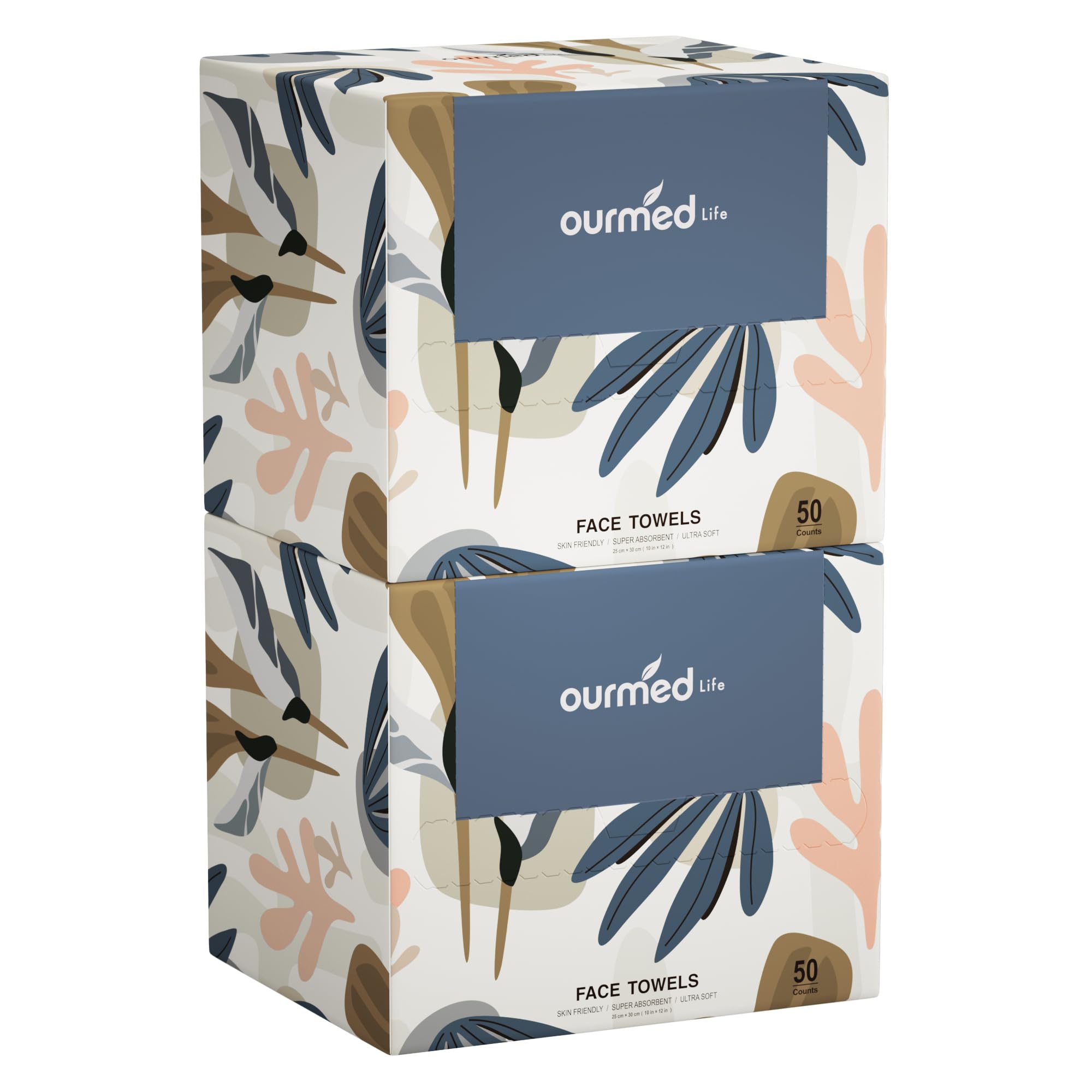 Ourmed Life Face Towels, Disposable Biodegradable Facial Towels for Sensitive Skin, Lint- free Facial Wipes for Washing Face, Skincare and Makeup Remover, Dry Wipes, 10"×7.9" Extra Large, 60 Count