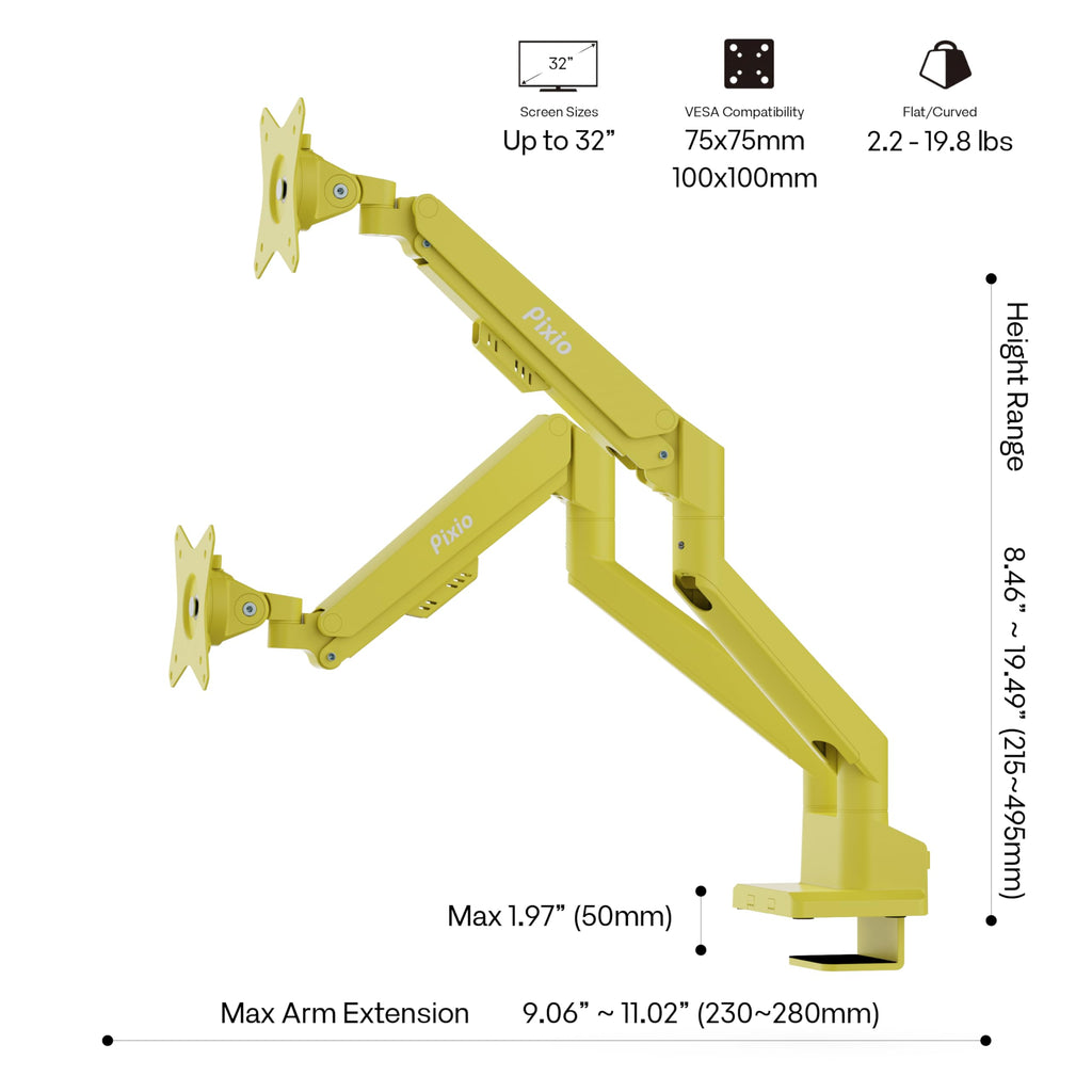 Pixio PS1S Wave Pink Single Monitor Arm Stand Desk Mount - Fits up to 32 inches Monitors and up to 19.8lbs. VESA Compatibility and Integrated Cable Management