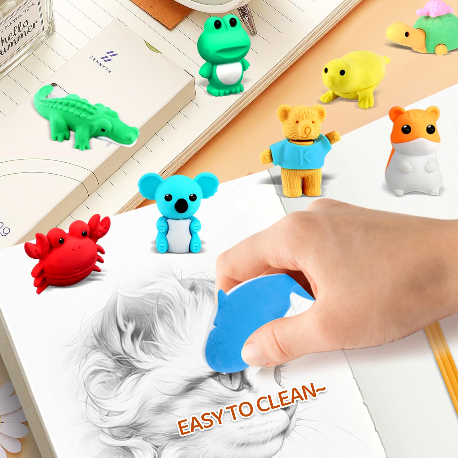 60Pcs Animal Erasers Desk Pets for Kids Animal Pencil Erasers Bulk Puzzle Eraser Toys Gifts for Classroom Prizes,Game Reward,Treasure Box,Easter Egg Fillers,Goodie Bag Stuffers,Party Favors