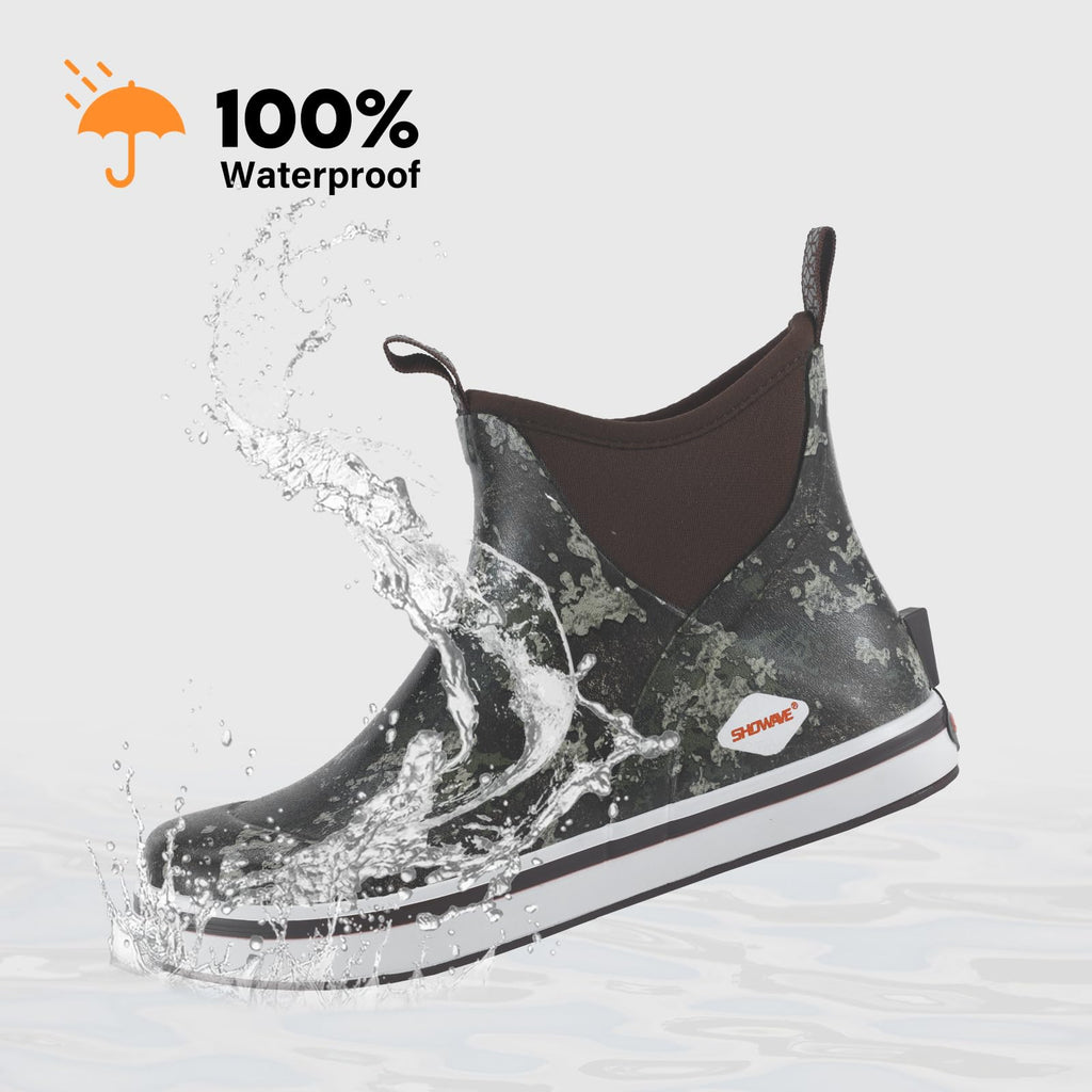 Showave Kid's Deck Boots Waterproof Ankle Rain Boots for Boys Girls Insulated Neoprene Rubber Boots Non-slip Child Rain Shoes