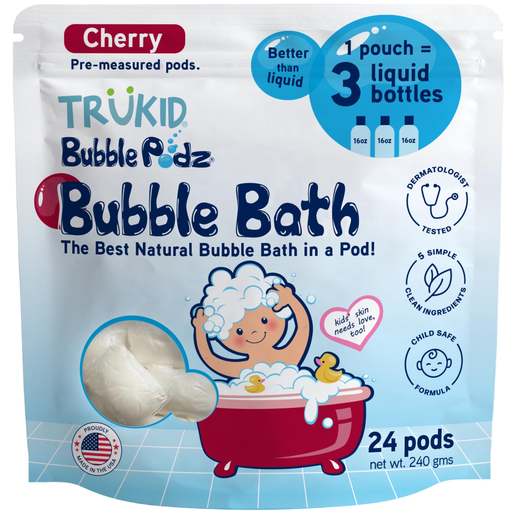 TruKid Bubble Podz Bubble Bath for Kids, Toddlers, & Babies, Tear Free Gentle & Refreshing Bath Bomb for Sensitive Skin with Natural Moisturizers, Non-Toxic, pH Balanced, Lavender Scent (24 Podz)