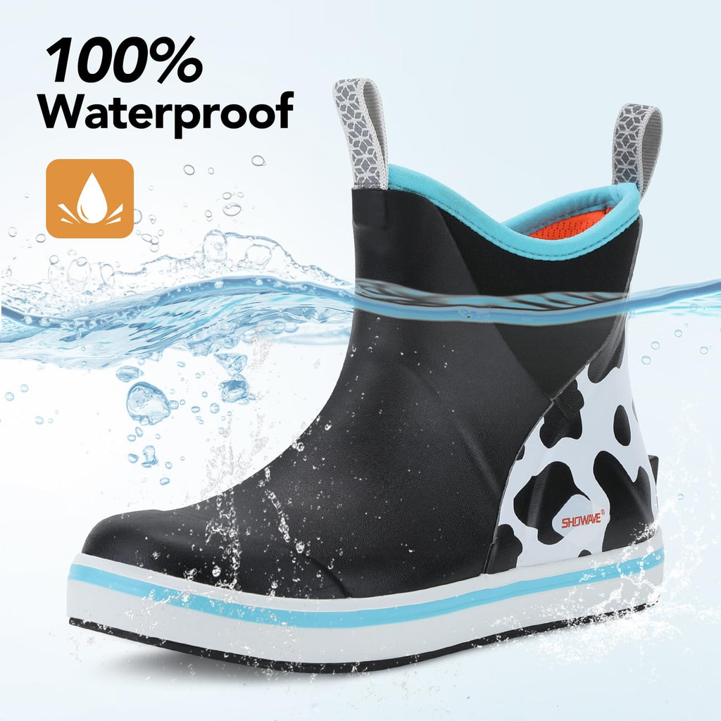 Showave Kid's Deck Boots Waterproof Ankle Rain Boots for Boys Girls Insulated Neoprene Rubber Boots Non-slip Child Rain Shoes