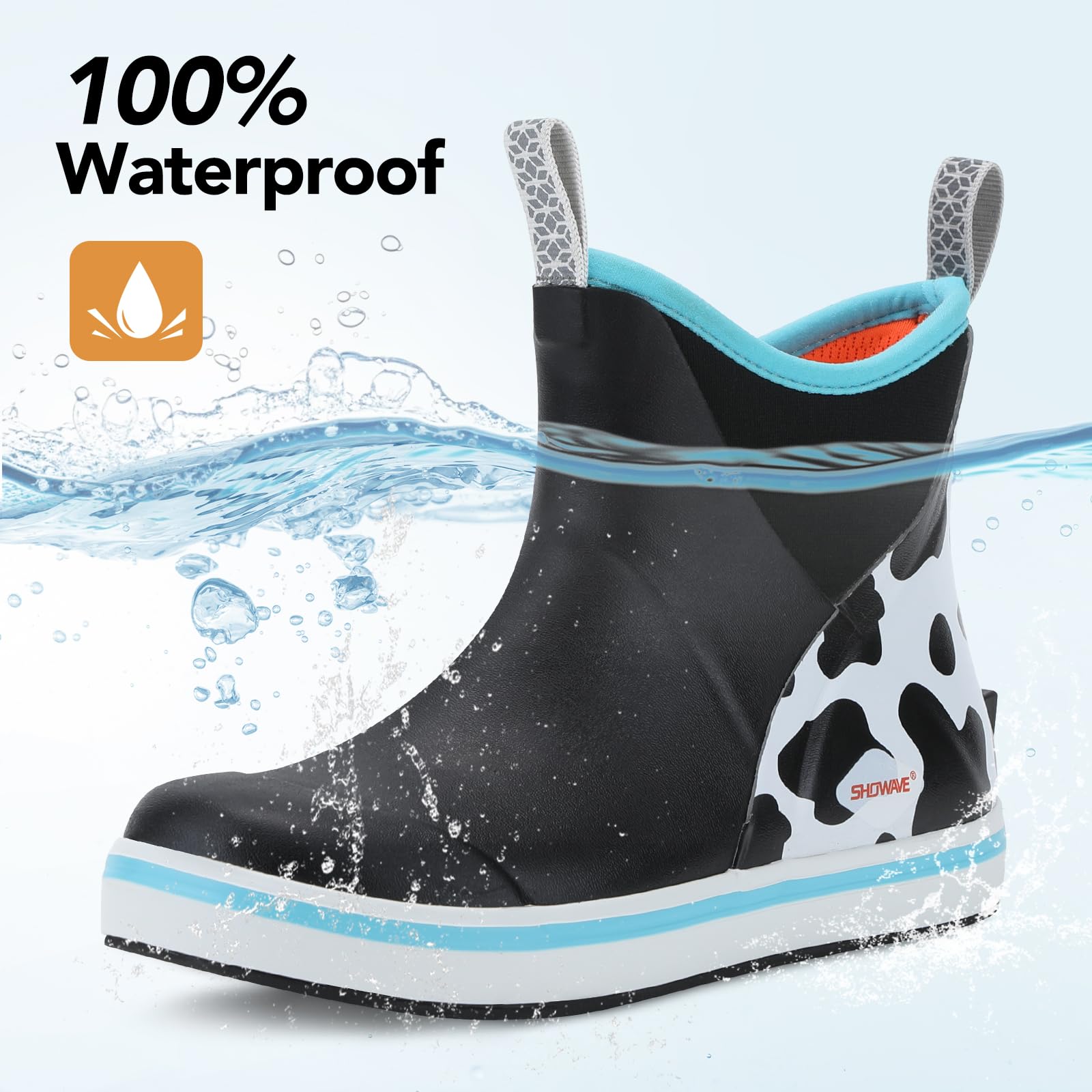 Showave Kid's Deck Boots Waterproof Ankle Rain Boots for Boys Girls Insulated Neoprene Rubber Boots Non-slip Child Rain Shoes