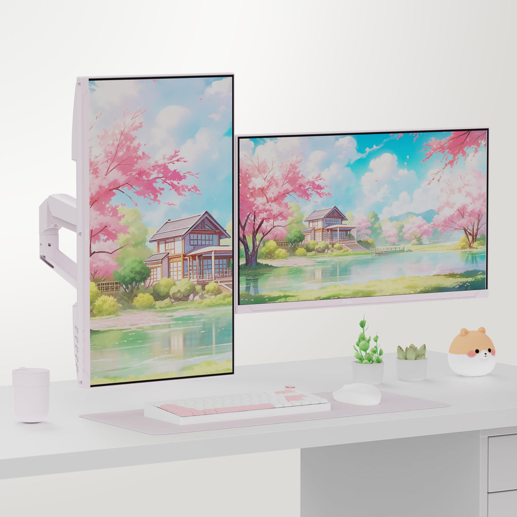 Pixio PS1S Wave Pink Single Monitor Arm Stand Desk Mount - Fits up to 32 inches Monitors and up to 19.8lbs. VESA Compatibility and Integrated Cable Management