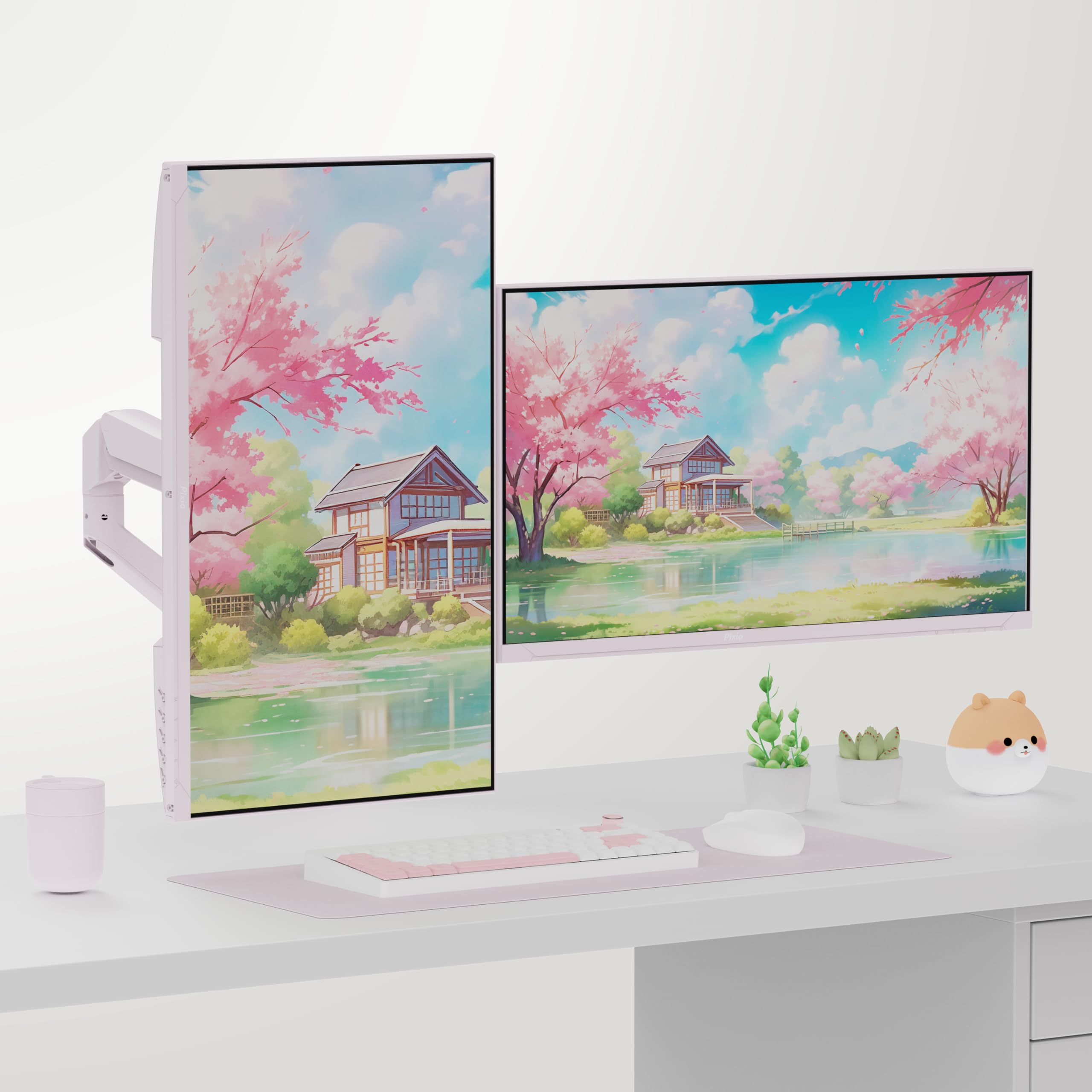 Pixio PS1S Wave Pink Single Monitor Arm Stand Desk Mount - Fits up to 32 inches Monitors and up to 19.8lbs. VESA Compatibility and Integrated Cable Management