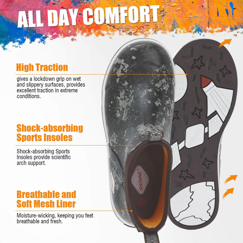 Showave Kid's Deck Boots Waterproof Ankle Rain Boots for Boys Girls Insulated Neoprene Rubber Boots Non-slip Child Rain Shoes