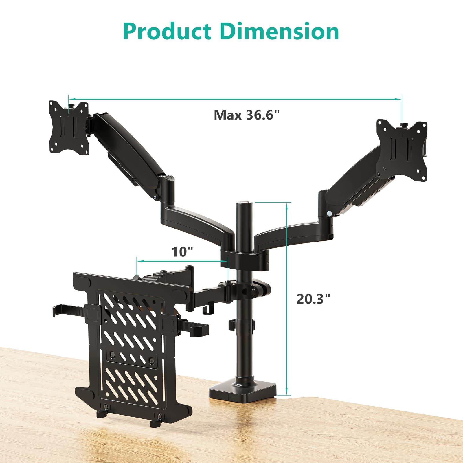 WALI Single Arm Laptop and Monitor Desk Mount for 17" Notebook and Single Screen, 2-in-1 Adjustable Gas Spring Monitor Arm with Laptop Tray, VESA 75x75 100x100,Holds 22-26.4 lbs, Black (GSMP001NLP)