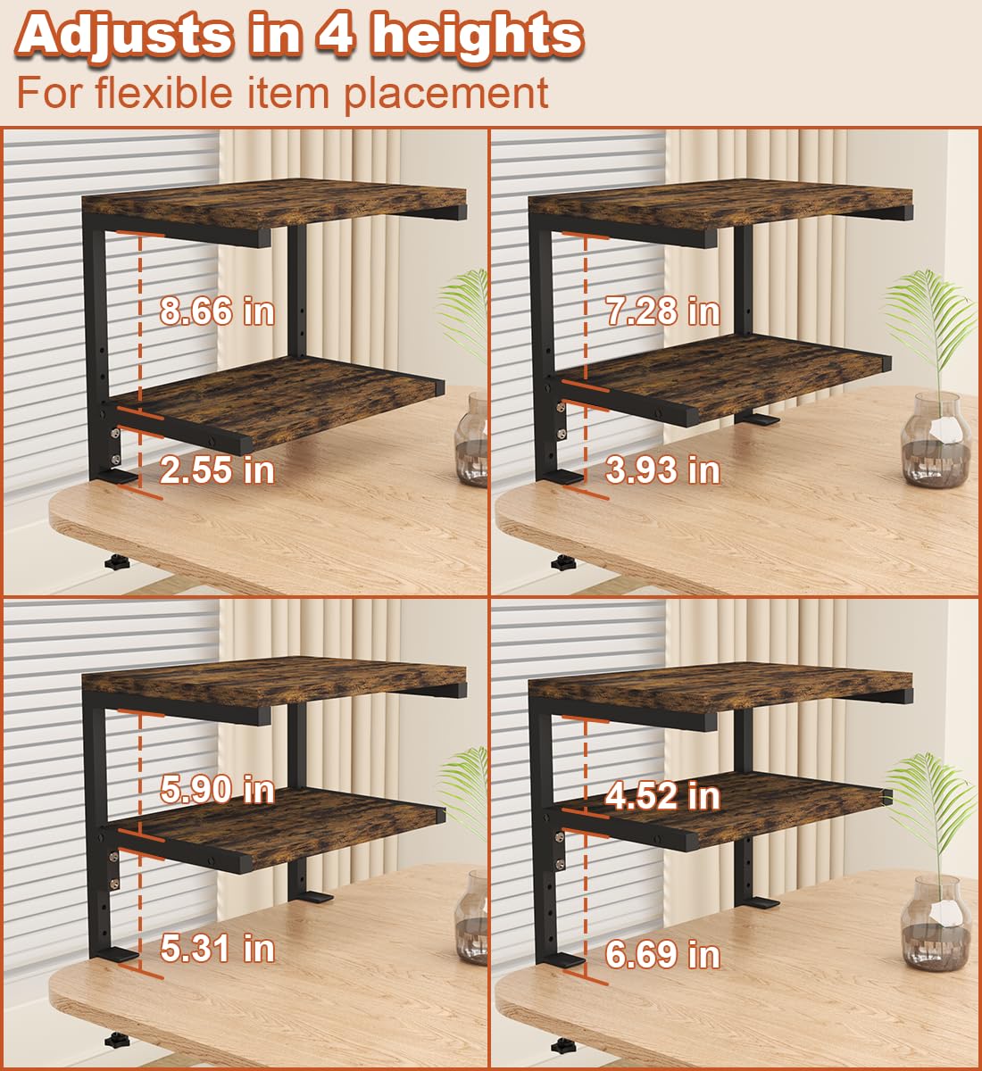 Clamp on Desk Organizer Shelf, Heavy-Duty Desk Extender Side Table with 2-Tier Adjustable Storage Shelves for Desktop Accessories, Gaming Devices, White