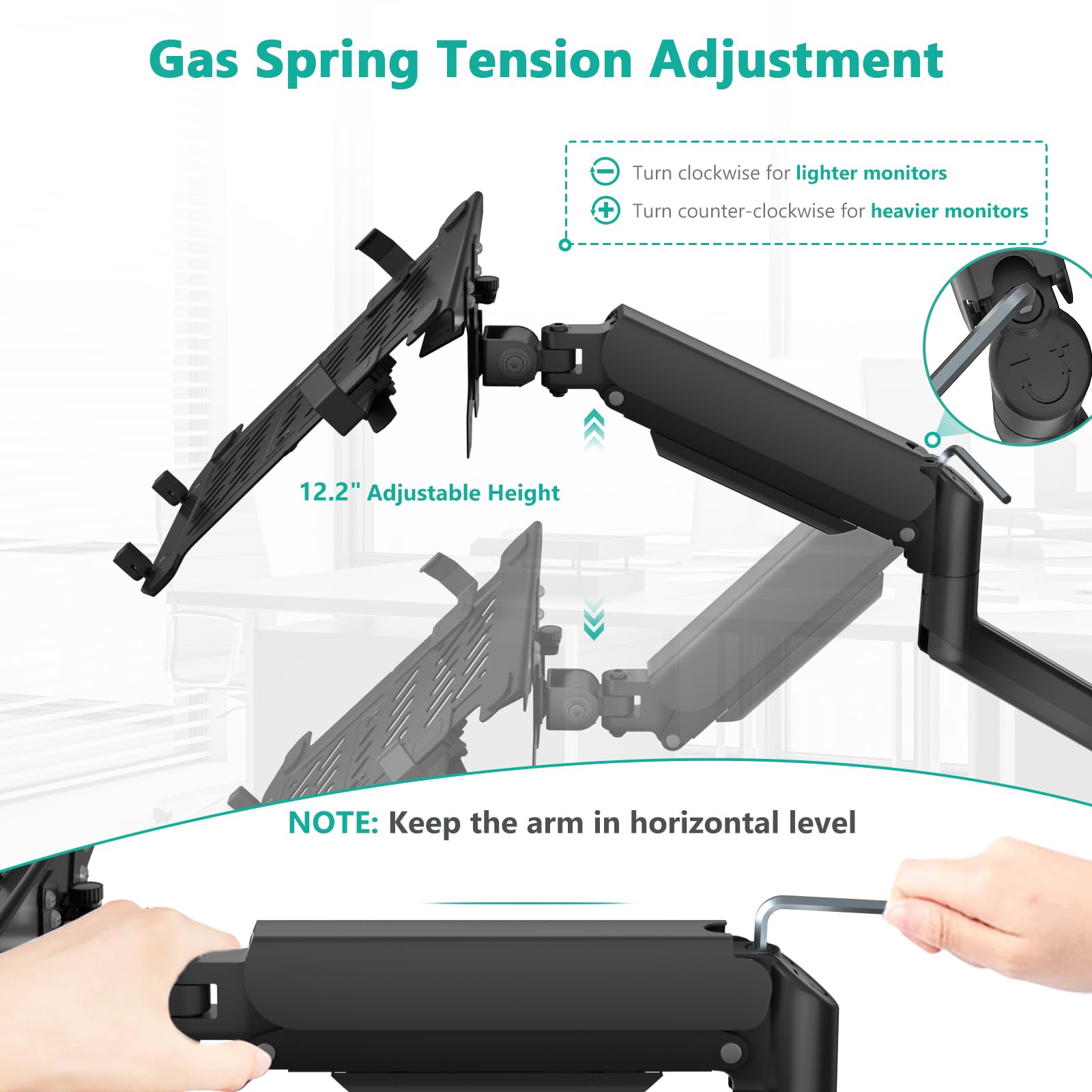 WALI Single Arm Laptop and Monitor Desk Mount for 17" Notebook and Single Screen, 2-in-1 Adjustable Gas Spring Monitor Arm with Laptop Tray, VESA 75x75 100x100,Holds 22-26.4 lbs, Black (GSMP001NLP)