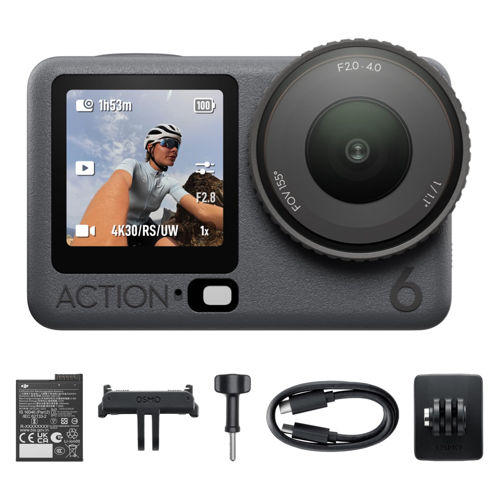 DJI Osmo Action 6 Enhanced Combo, Action Camera with 1/1.1″ Square Sensor, Variable Aperture of f/2.0–f/4.0, Extended Battery Life with 2 Batteries, Action Camera 8K for Extended Outdoor Filming