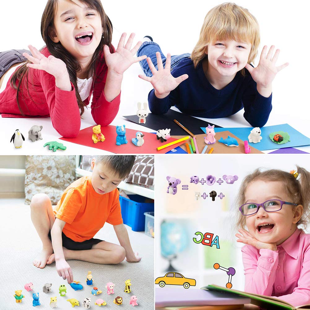 60Pcs Animal Erasers Desk Pets for Kids Animal Pencil Erasers Bulk Puzzle Eraser Toys Gifts for Classroom Prizes,Game Reward,Treasure Box,Easter Egg Fillers,Goodie Bag Stuffers,Party Favors