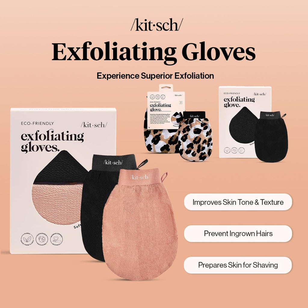 Kitsch Exfoliating Glove 1pc – Korean Exfoliating Mitt & Deep Exfoliating Body Scrubber for Shower, Bath | Body Exfoliator Glove, Dead Skin Remover | Skin Care for Smooth Skin - Leopard