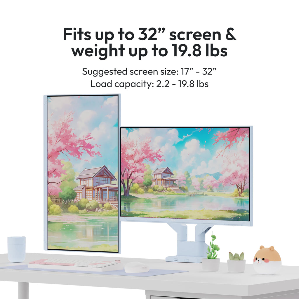 Pixio PS1S Wave Pink Single Monitor Arm Stand Desk Mount - Fits up to 32 inches Monitors and up to 19.8lbs. VESA Compatibility and Integrated Cable Management