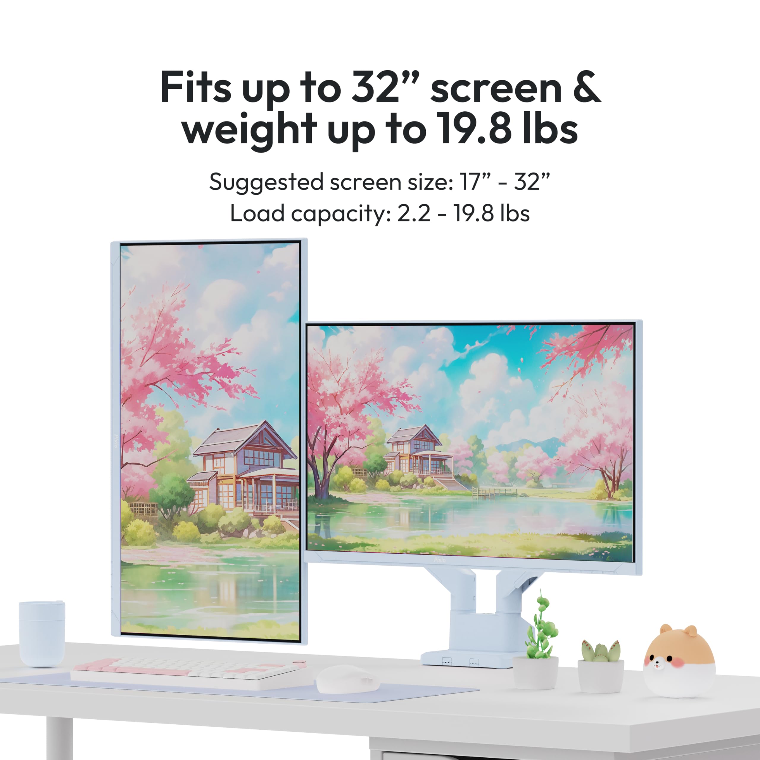 Pixio PS1S Wave Pink Single Monitor Arm Stand Desk Mount - Fits up to 32 inches Monitors and up to 19.8lbs. VESA Compatibility and Integrated Cable Management