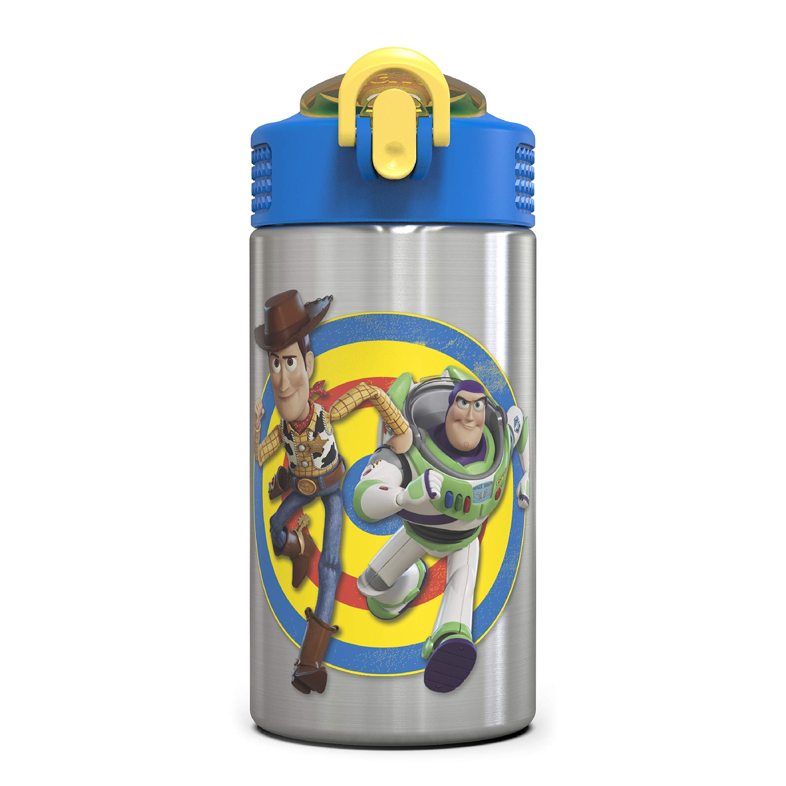 Zak Designs Disney Cars 3 - Stainless Steel Water Bottle with One Hand Operation Action Lid and Built-in Carrying Loop, Kids Water Bottle with Straw Spout is Perfect for Kids (15.5 oz, 18/8)