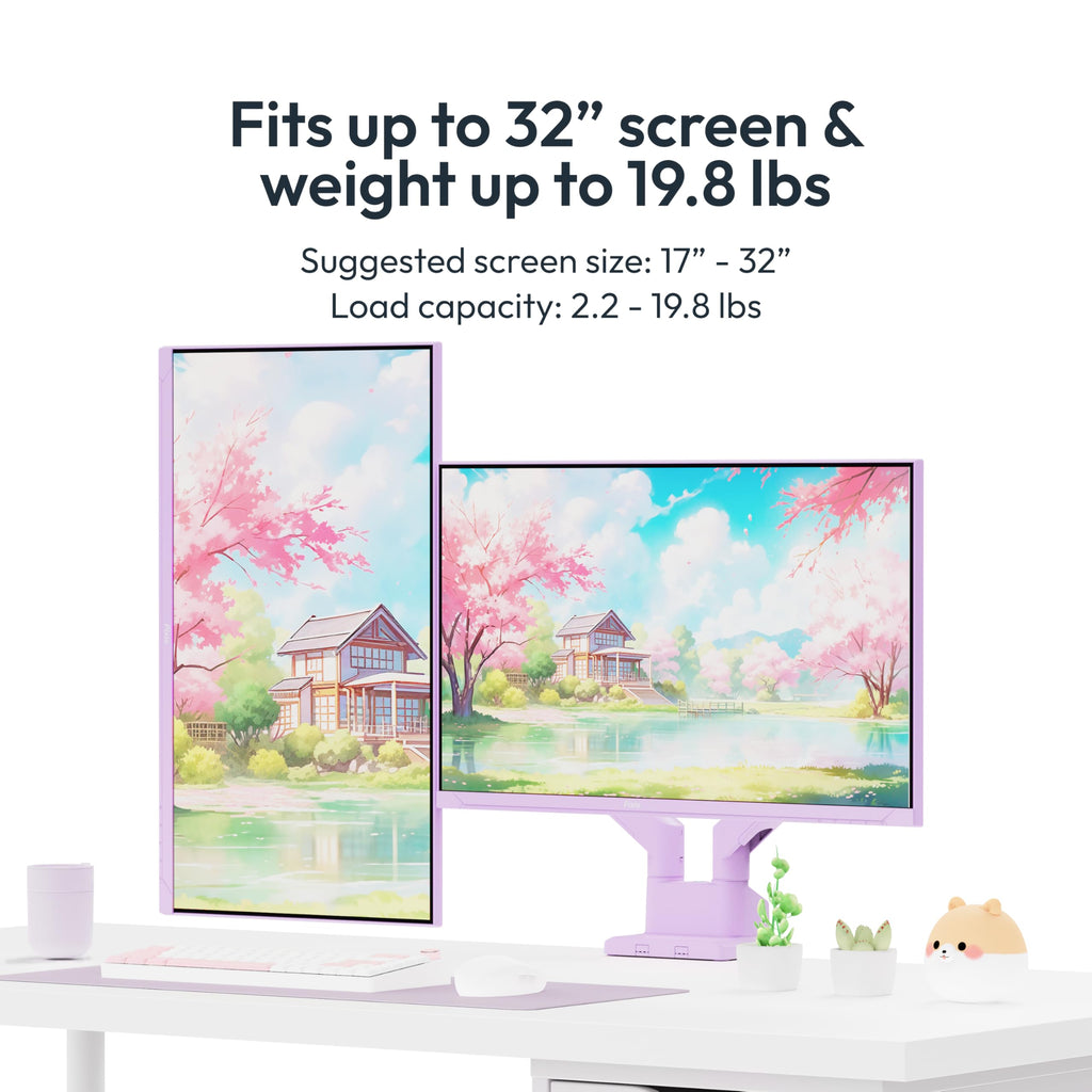 Pixio PS1S Wave Pink Single Monitor Arm Stand Desk Mount - Fits up to 32 inches Monitors and up to 19.8lbs. VESA Compatibility and Integrated Cable Management