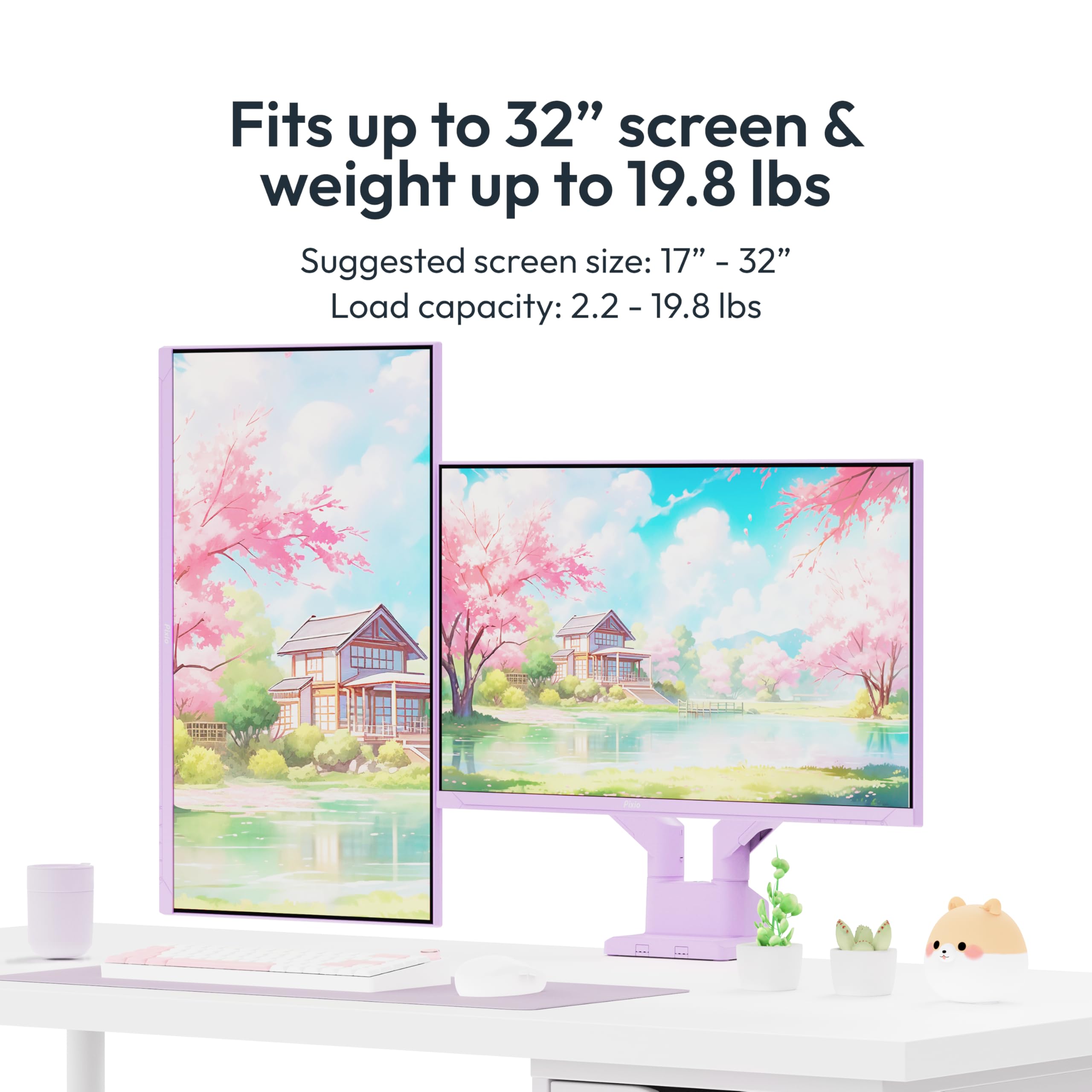 Pixio PS1S Wave Pink Single Monitor Arm Stand Desk Mount - Fits up to 32 inches Monitors and up to 19.8lbs. VESA Compatibility and Integrated Cable Management