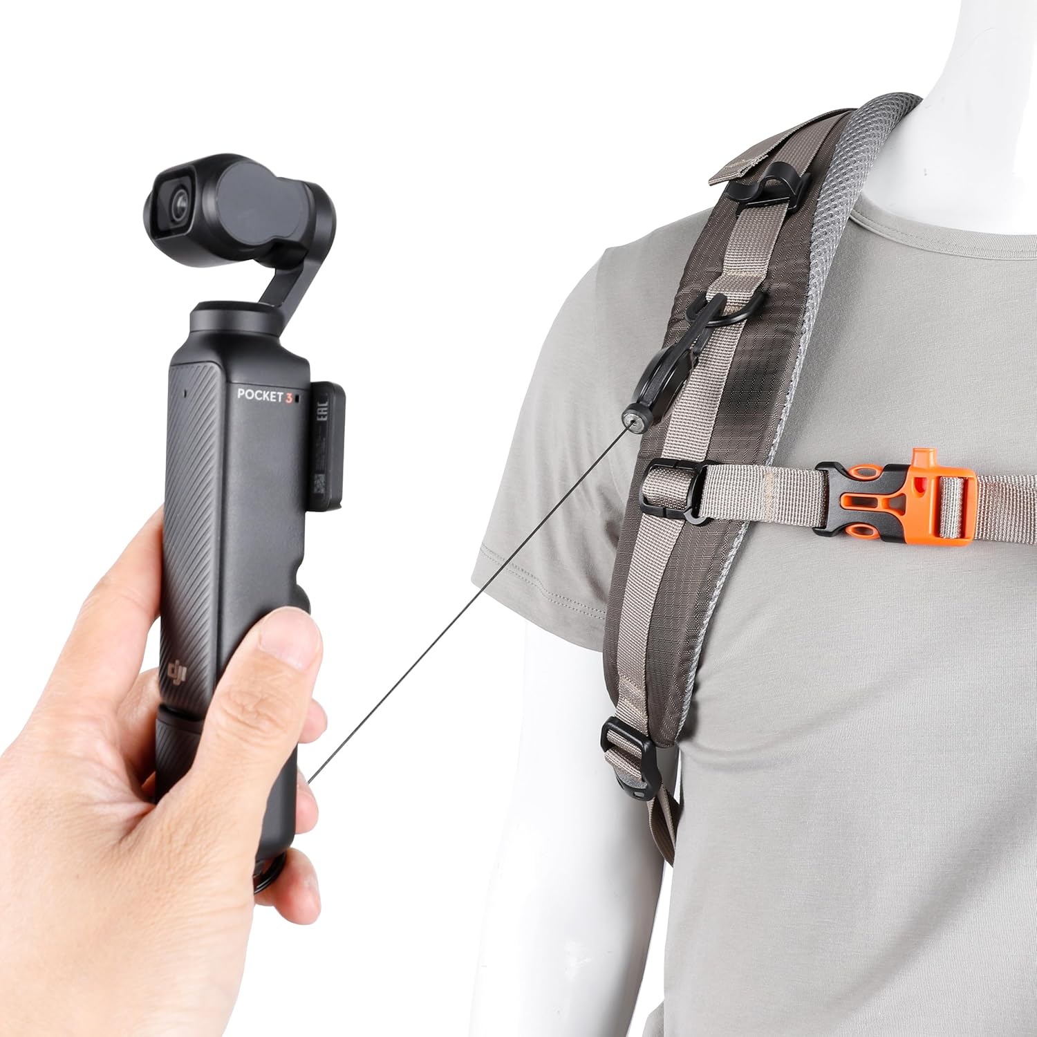 PellKing DJI Osmo Pocket 3 Carabiner Badge Backpack Mount- 60cm Retractable Lanyard, Hands-Free Anti-Loss Security Strap for Outdoor Travel, Easy Access & Auto-Retract