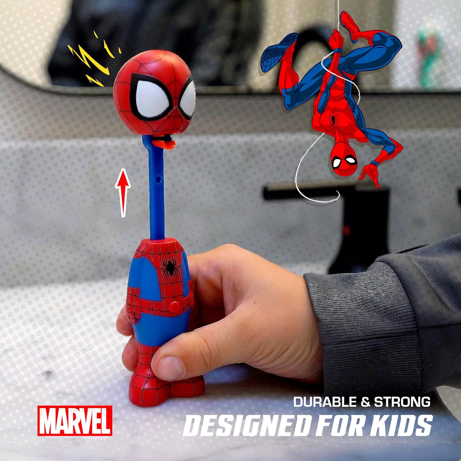 Brush Buddies Marvel Thor Kids Toothbrush, Soft Rounded Bristles, Poppin' Fun Superhero Toothbrush Cover