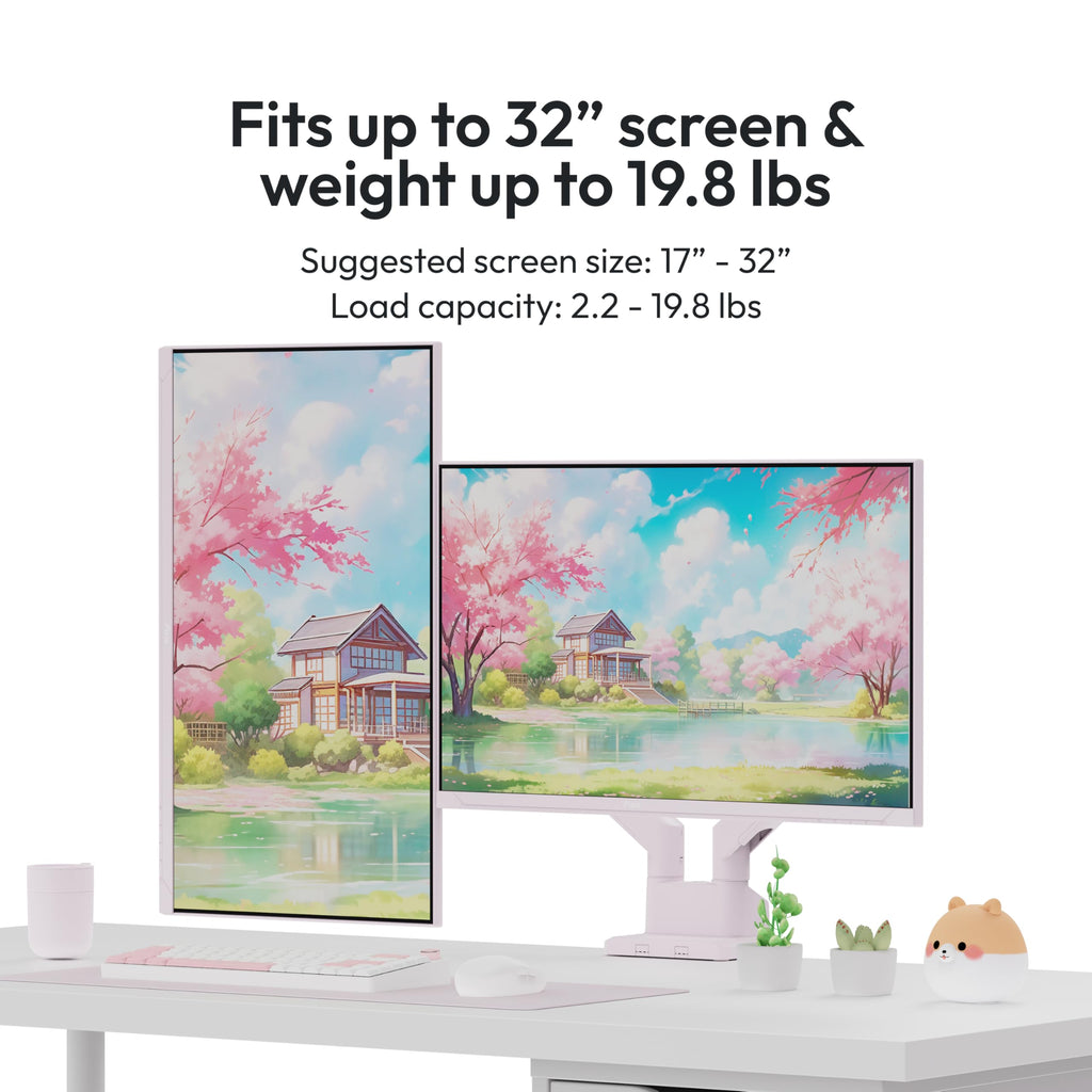 Pixio PS1S Wave Pink Single Monitor Arm Stand Desk Mount - Fits up to 32 inches Monitors and up to 19.8lbs. VESA Compatibility and Integrated Cable Management