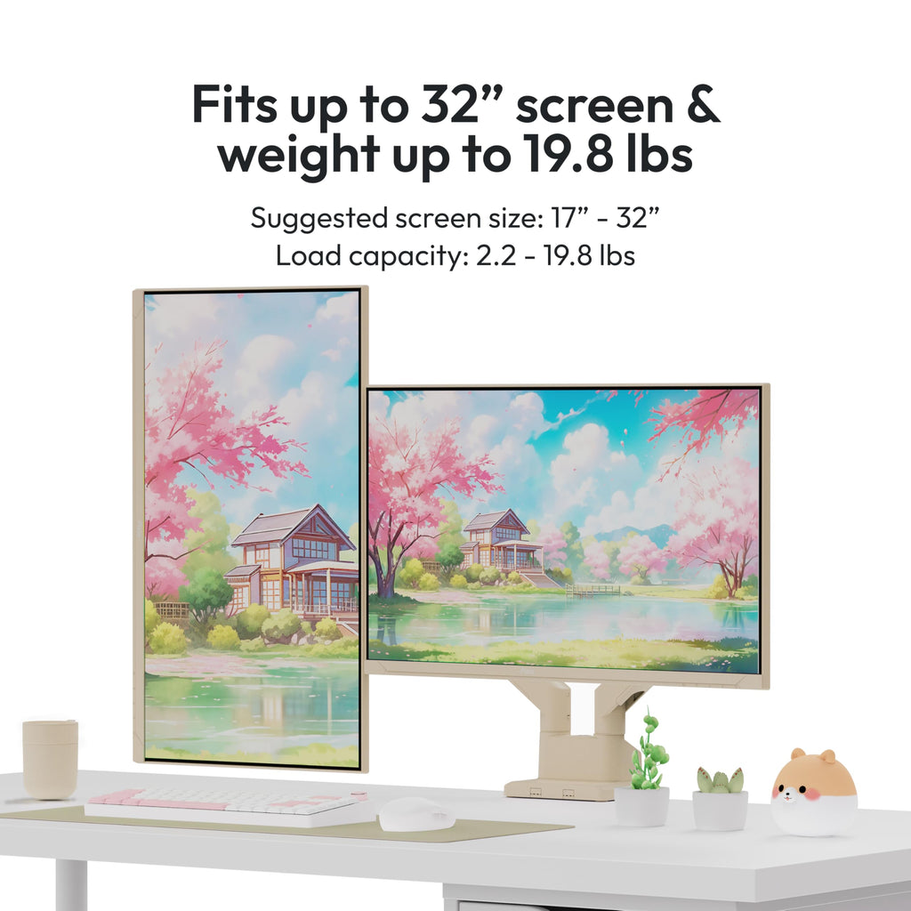 Pixio PS1S Wave Pink Single Monitor Arm Stand Desk Mount - Fits up to 32 inches Monitors and up to 19.8lbs. VESA Compatibility and Integrated Cable Management