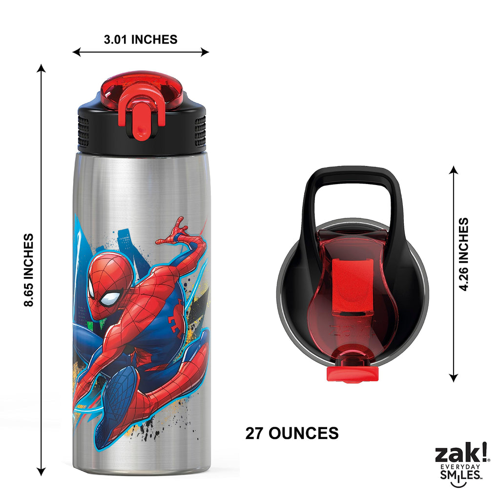 Zak Designs Disney Cars 3 - Stainless Steel Water Bottle with One Hand Operation Action Lid and Built-in Carrying Loop, Kids Water Bottle with Straw Spout is Perfect for Kids (15.5 oz, 18/8)