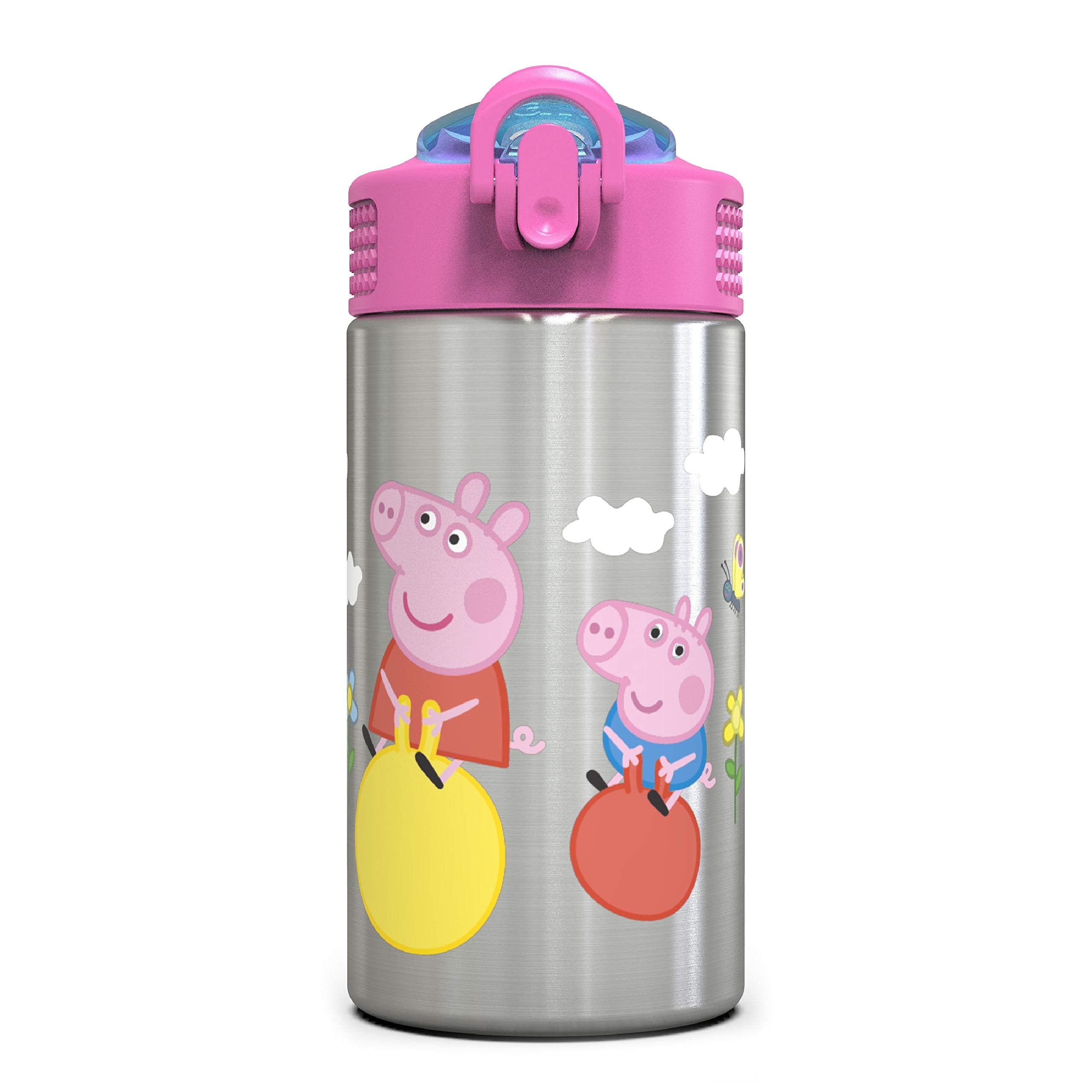 Zak Designs Disney Cars 3 - Stainless Steel Water Bottle with One Hand Operation Action Lid and Built-in Carrying Loop, Kids Water Bottle with Straw Spout is Perfect for Kids (15.5 oz, 18/8)