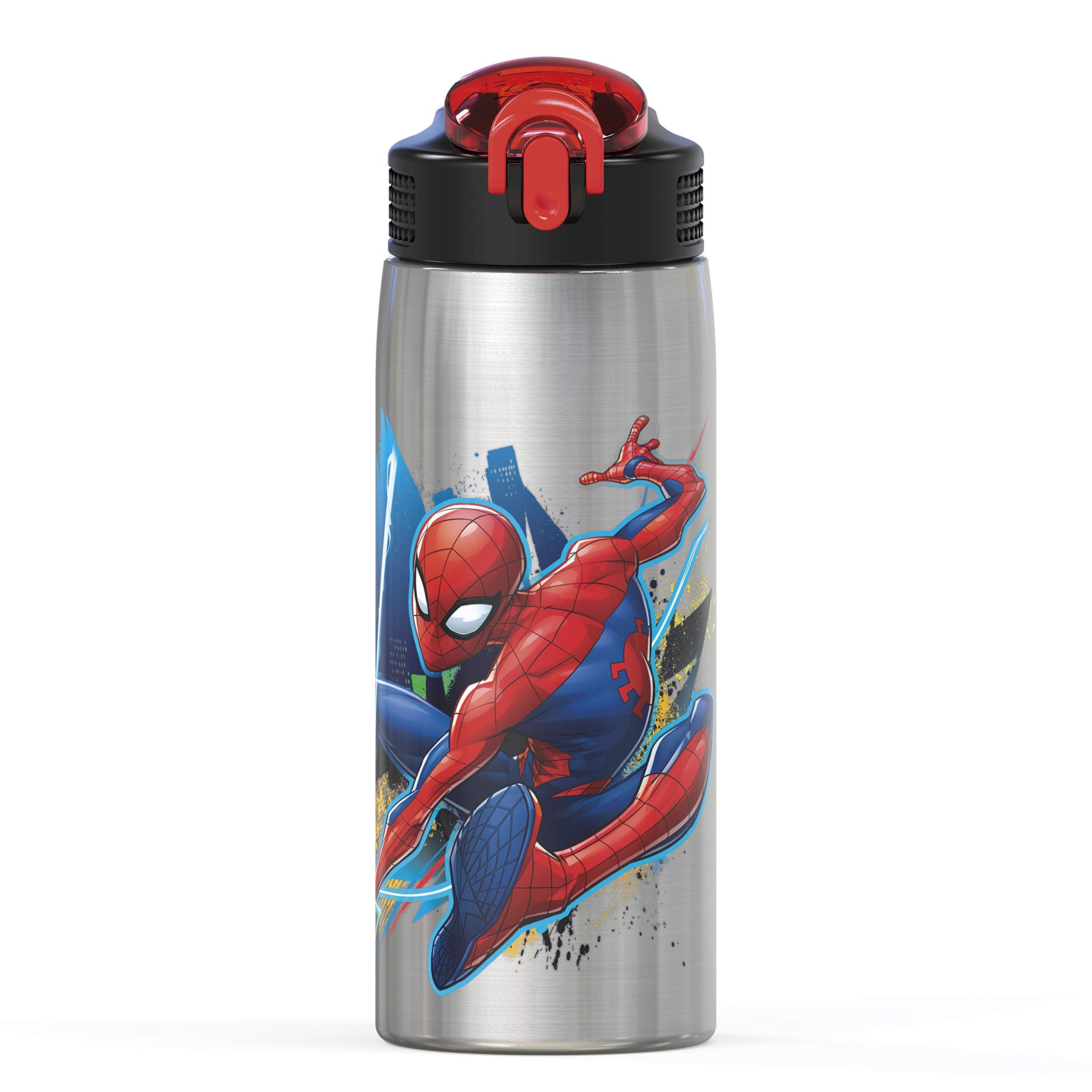 Zak Designs Disney Cars 3 - Stainless Steel Water Bottle with One Hand Operation Action Lid and Built-in Carrying Loop, Kids Water Bottle with Straw Spout is Perfect for Kids (15.5 oz, 18/8)