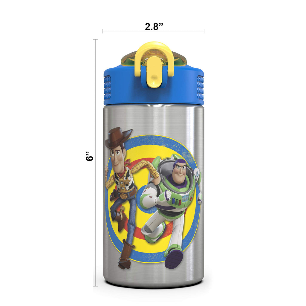 Zak Designs Disney Cars 3 - Stainless Steel Water Bottle with One Hand Operation Action Lid and Built-in Carrying Loop, Kids Water Bottle with Straw Spout is Perfect for Kids (15.5 oz, 18/8)