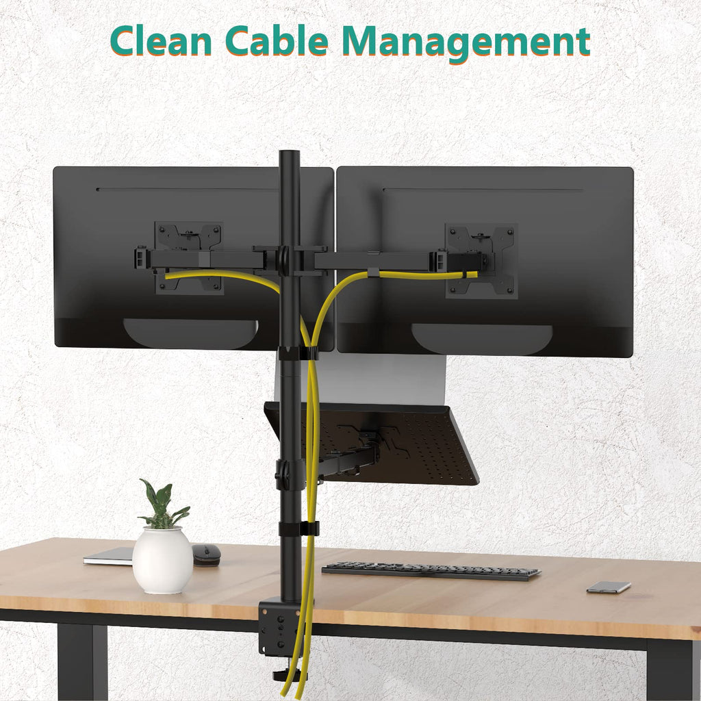 WALI Single Arm Laptop and Monitor Desk Mount for 17" Notebook and Single Screen, 2-in-1 Adjustable Gas Spring Monitor Arm with Laptop Tray, VESA 75x75 100x100,Holds 22-26.4 lbs, Black (GSMP001NLP)
