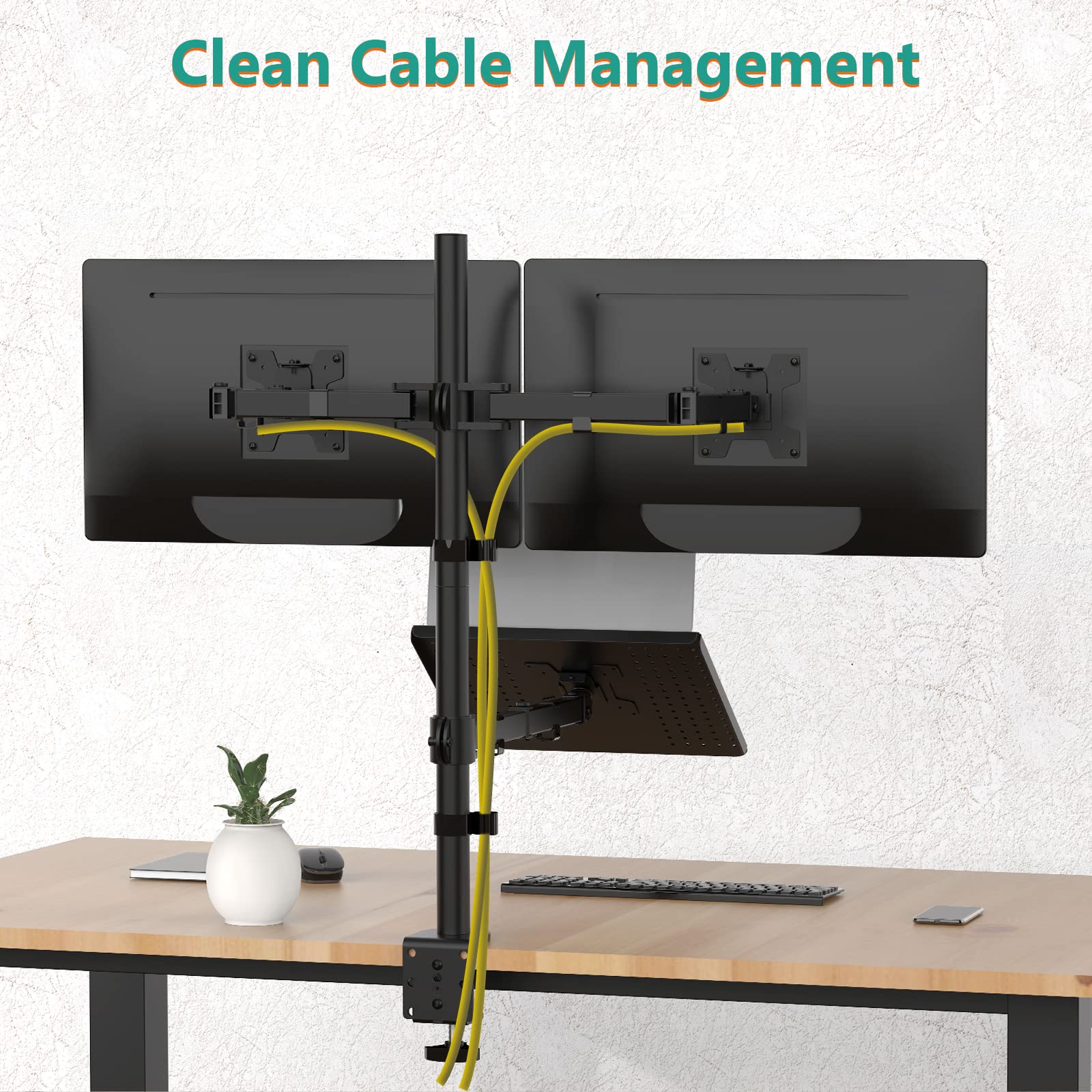 WALI Single Arm Laptop and Monitor Desk Mount for 17" Notebook and Single Screen, 2-in-1 Adjustable Gas Spring Monitor Arm with Laptop Tray, VESA 75x75 100x100,Holds 22-26.4 lbs, Black (GSMP001NLP)