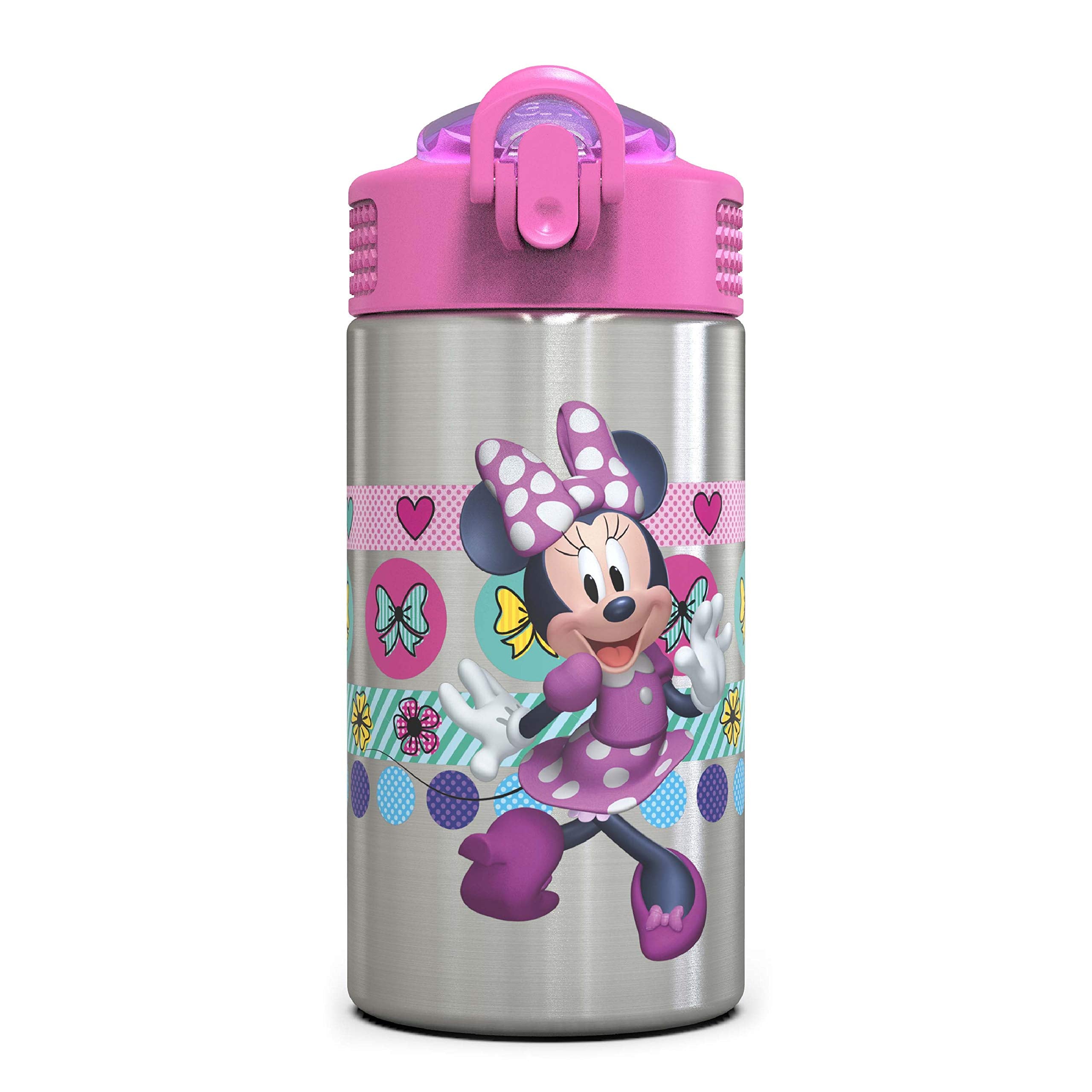 Zak Designs Disney Cars 3 - Stainless Steel Water Bottle with One Hand Operation Action Lid and Built-in Carrying Loop, Kids Water Bottle with Straw Spout is Perfect for Kids (15.5 oz, 18/8)