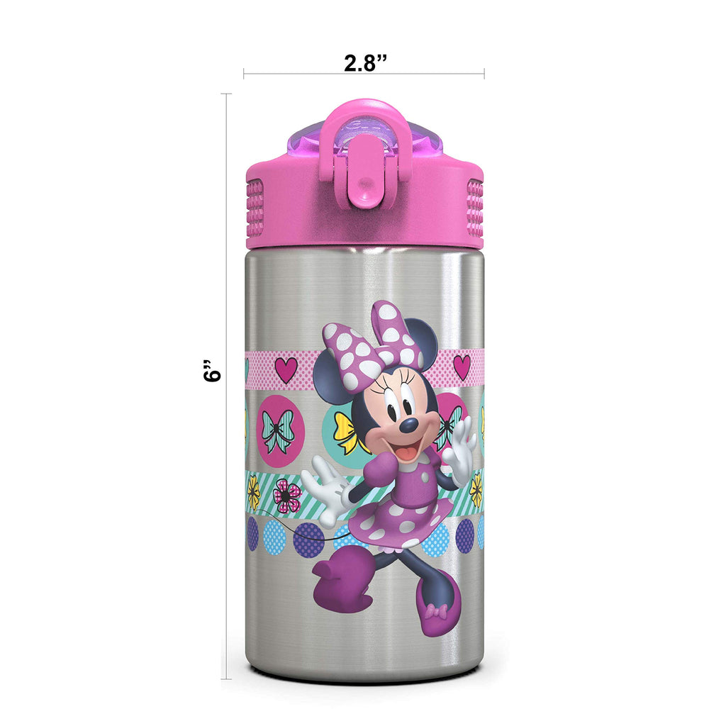 Zak Designs Disney Cars 3 - Stainless Steel Water Bottle with One Hand Operation Action Lid and Built-in Carrying Loop, Kids Water Bottle with Straw Spout is Perfect for Kids (15.5 oz, 18/8)