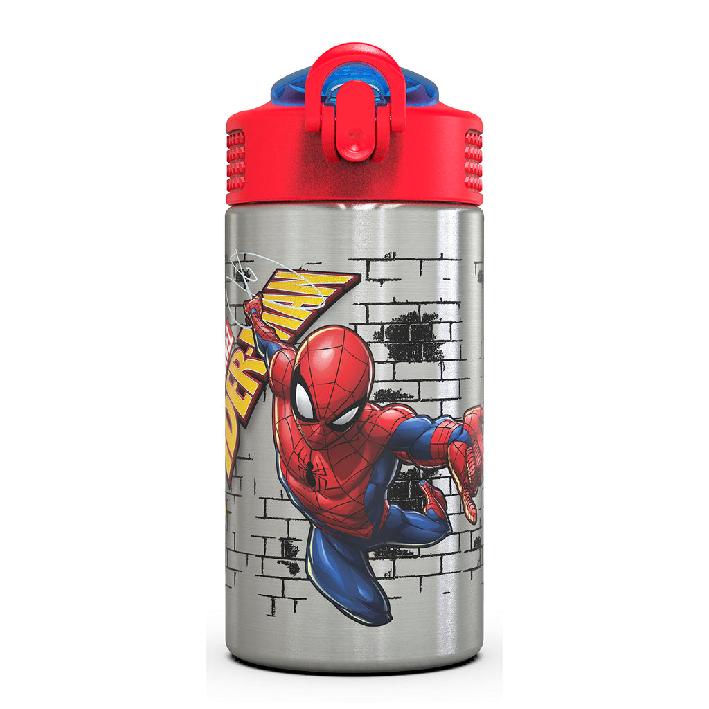 Zak Designs Disney Cars 3 - Stainless Steel Water Bottle with One Hand Operation Action Lid and Built-in Carrying Loop, Kids Water Bottle with Straw Spout is Perfect for Kids (15.5 oz, 18/8)