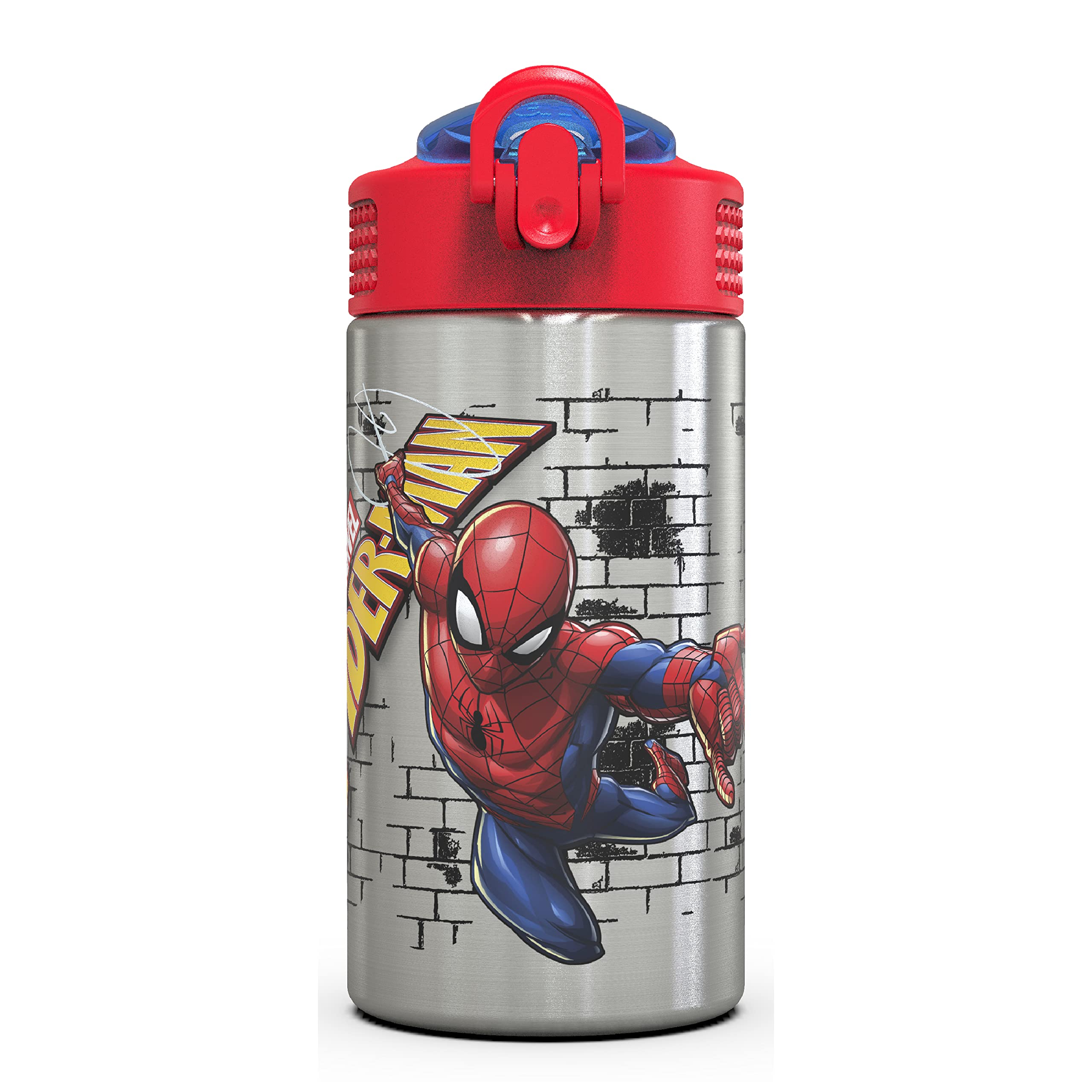 Zak Designs Disney Cars 3 - Stainless Steel Water Bottle with One Hand Operation Action Lid and Built-in Carrying Loop, Kids Water Bottle with Straw Spout is Perfect for Kids (15.5 oz, 18/8)