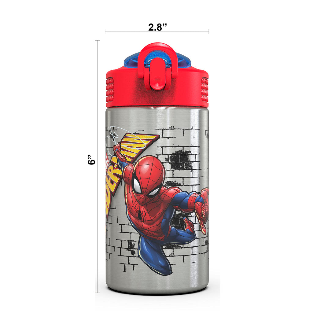 Zak Designs Disney Cars 3 - Stainless Steel Water Bottle with One Hand Operation Action Lid and Built-in Carrying Loop, Kids Water Bottle with Straw Spout is Perfect for Kids (15.5 oz, 18/8)