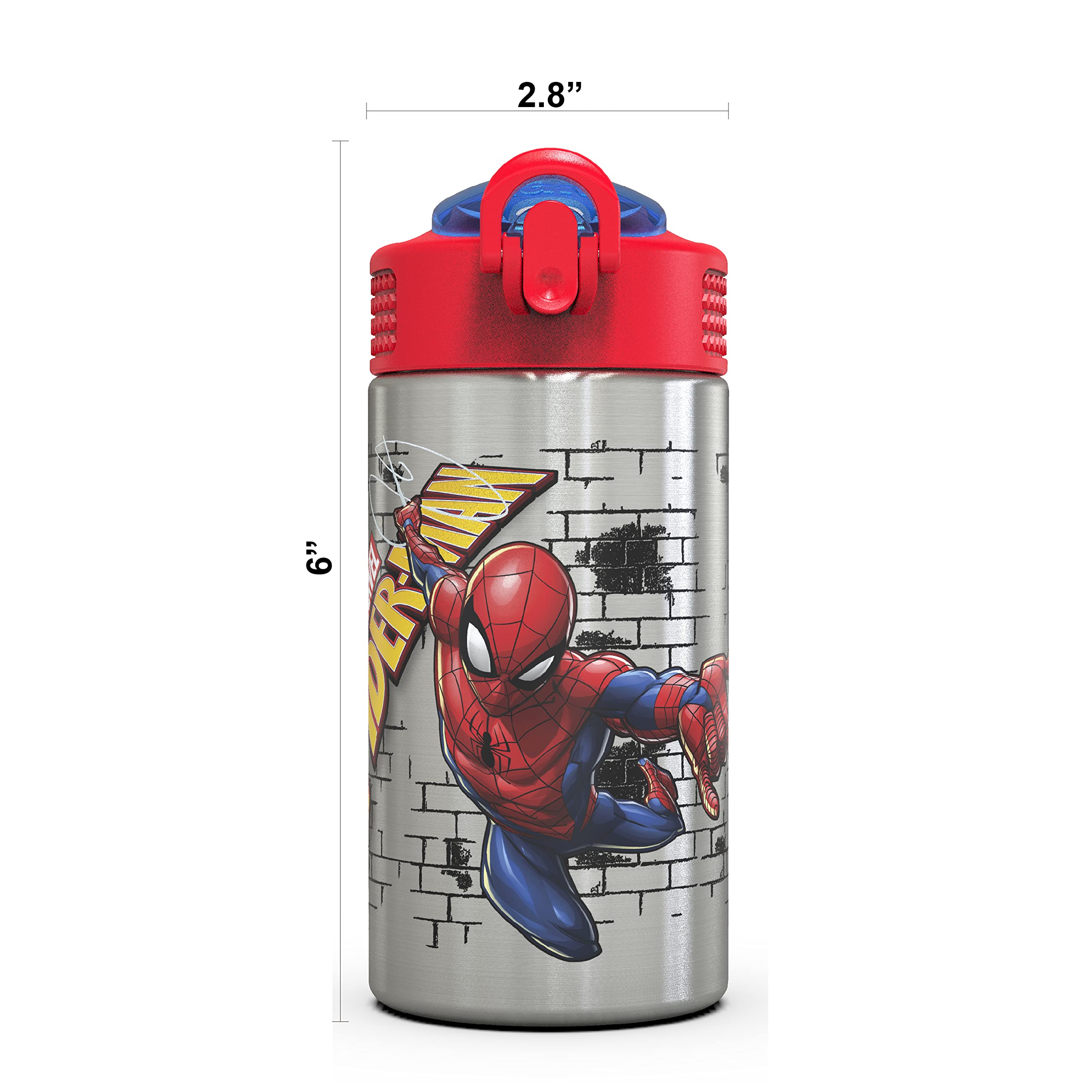 Zak Designs Disney Cars 3 - Stainless Steel Water Bottle with One Hand Operation Action Lid and Built-in Carrying Loop, Kids Water Bottle with Straw Spout is Perfect for Kids (15.5 oz, 18/8)
