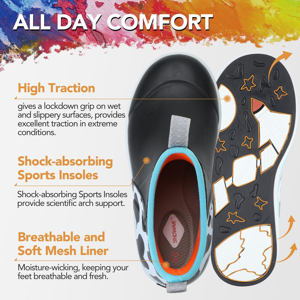 Showave Kid's Deck Boots Waterproof Ankle Rain Boots for Boys Girls Insulated Neoprene Rubber Boots Non-slip Child Rain Shoes