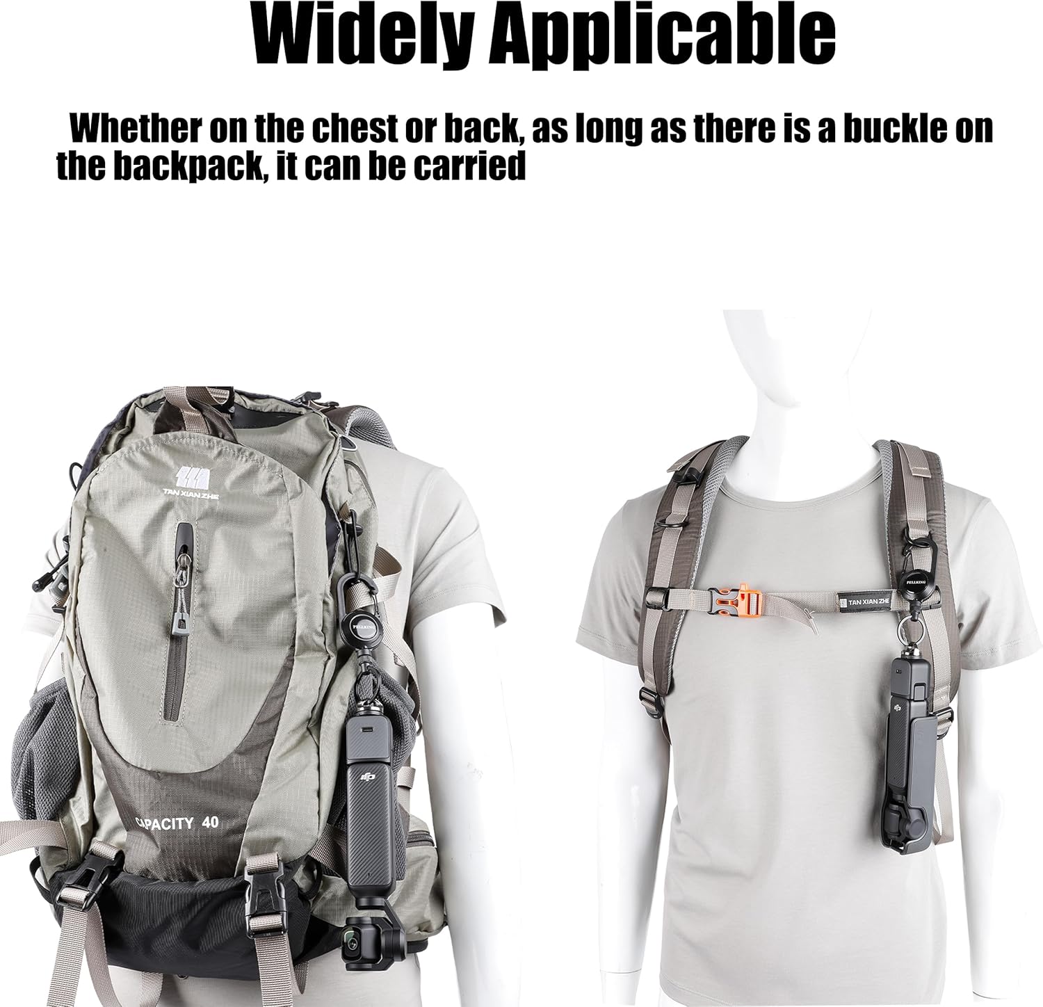 PellKing DJI Osmo Pocket 3 Carabiner Badge Backpack Mount- 60cm Retractable Lanyard, Hands-Free Anti-Loss Security Strap for Outdoor Travel, Easy Access & Auto-Retract