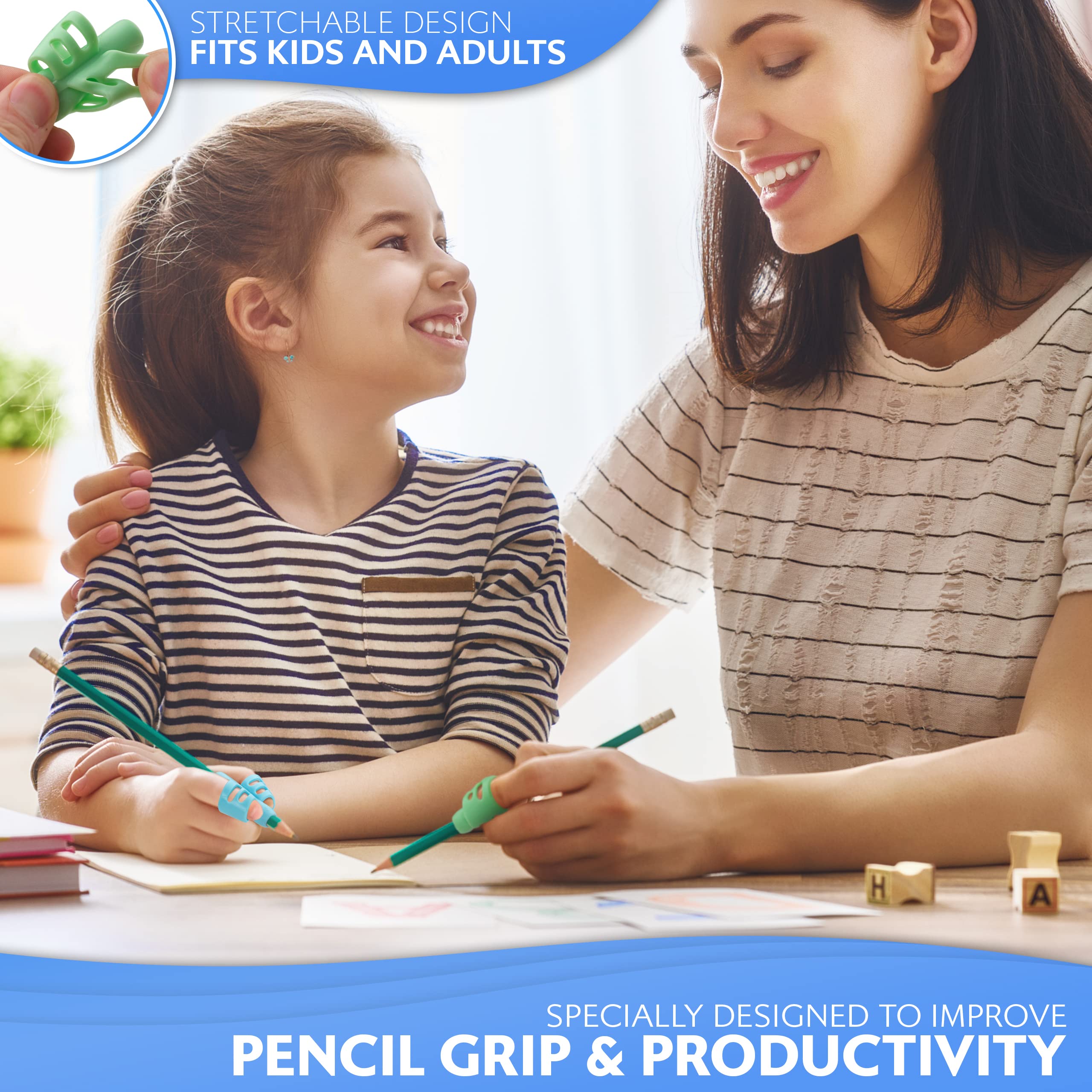 Stylo 6 Pack Pencil Grips for Kids Handwriting - Ergonomic Pencil Grippers for Toddlers Ages 2-5, Preschool & Kindergarten - Left Handed & Right Hand Writing Tools - Occupational Therapy Grip