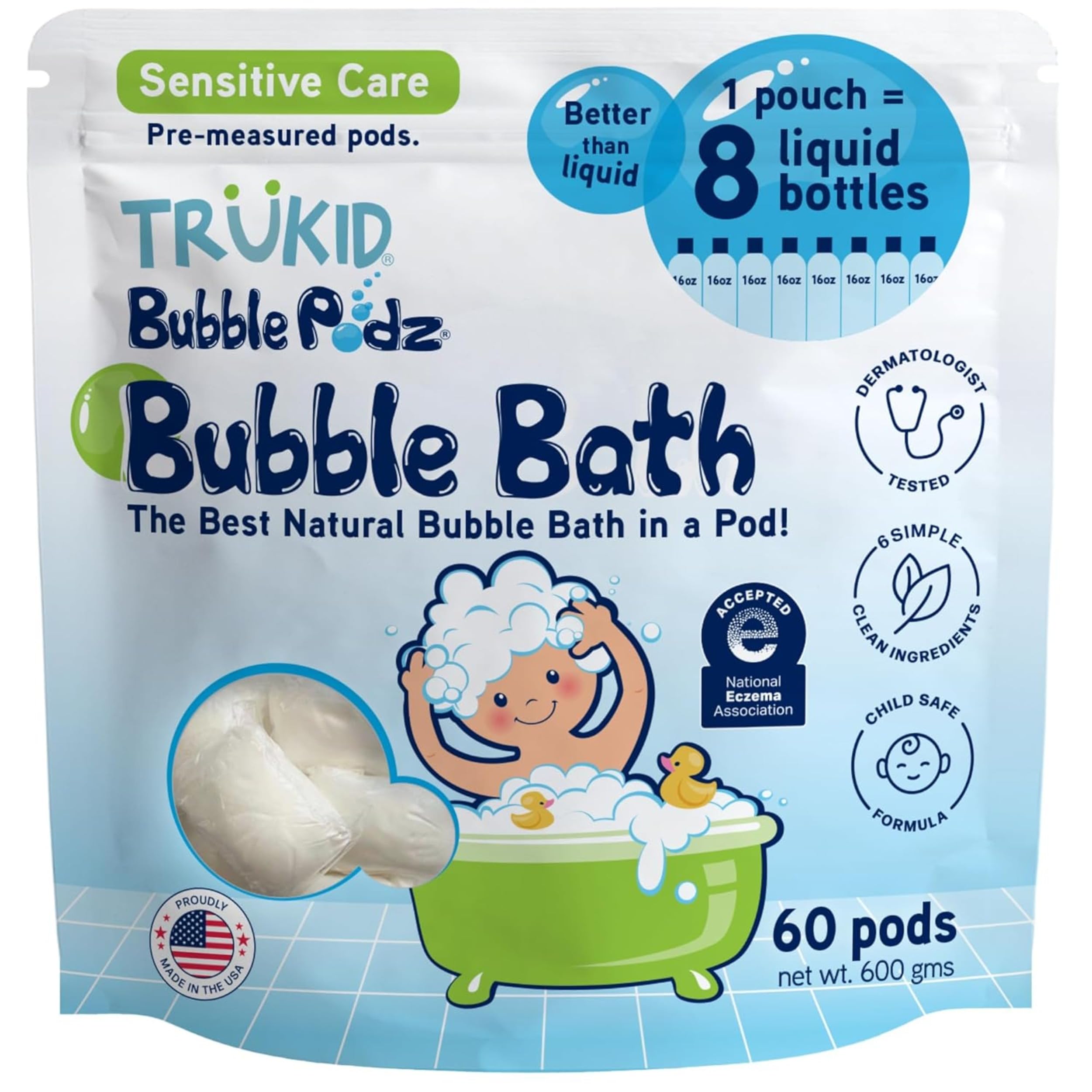 TruKid Bubble Podz Bubble Bath for Kids, Toddlers, & Babies, Tear Free Gentle & Refreshing Bath Bomb for Sensitive Skin with Natural Moisturizers, Non-Toxic, pH Balanced, Lavender Scent (24 Podz)