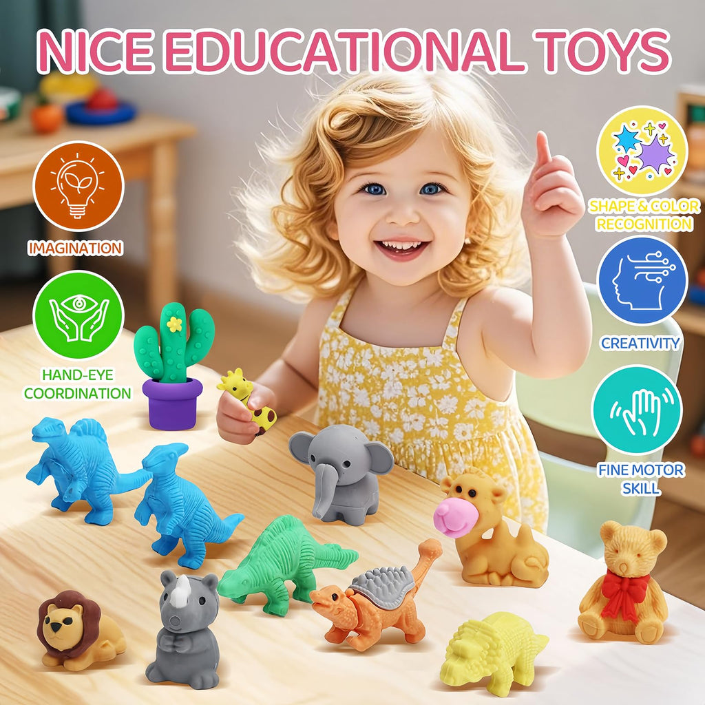 60Pcs Animal Erasers Desk Pets for Kids Animal Pencil Erasers Bulk Puzzle Eraser Toys Gifts for Classroom Prizes,Game Reward,Treasure Box,Easter Egg Fillers,Goodie Bag Stuffers,Party Favors